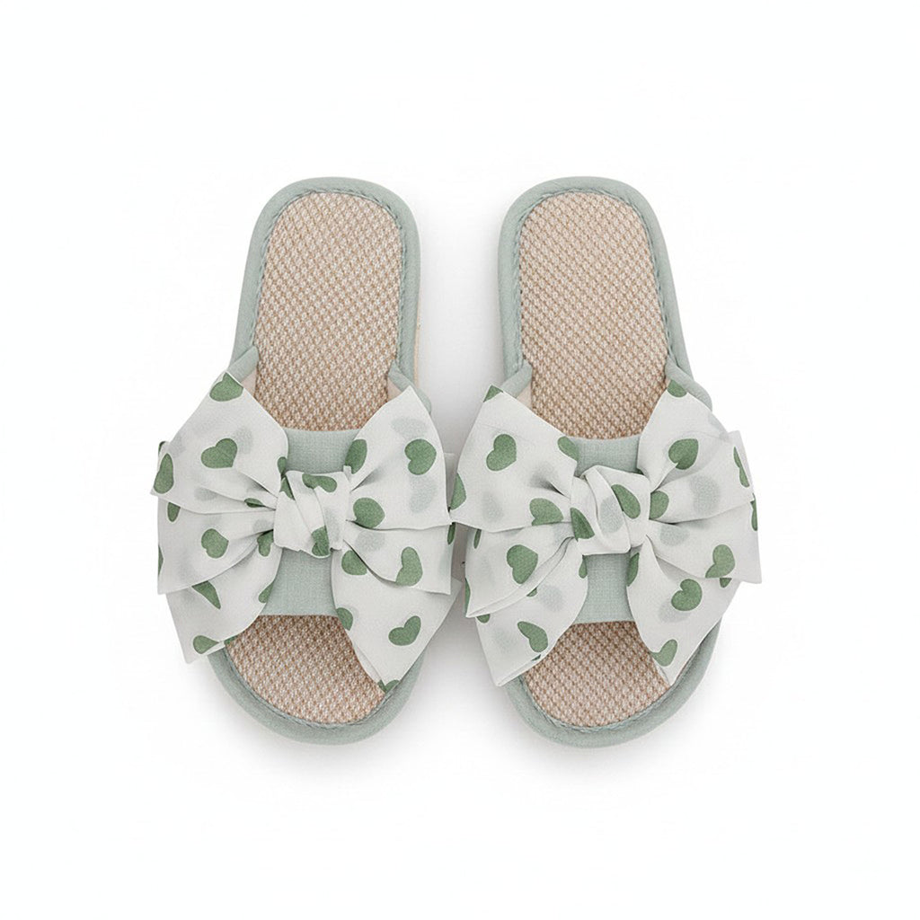 Anna-Kaci Women's Indoor Slide Slippers with Heart Print Bow Detail