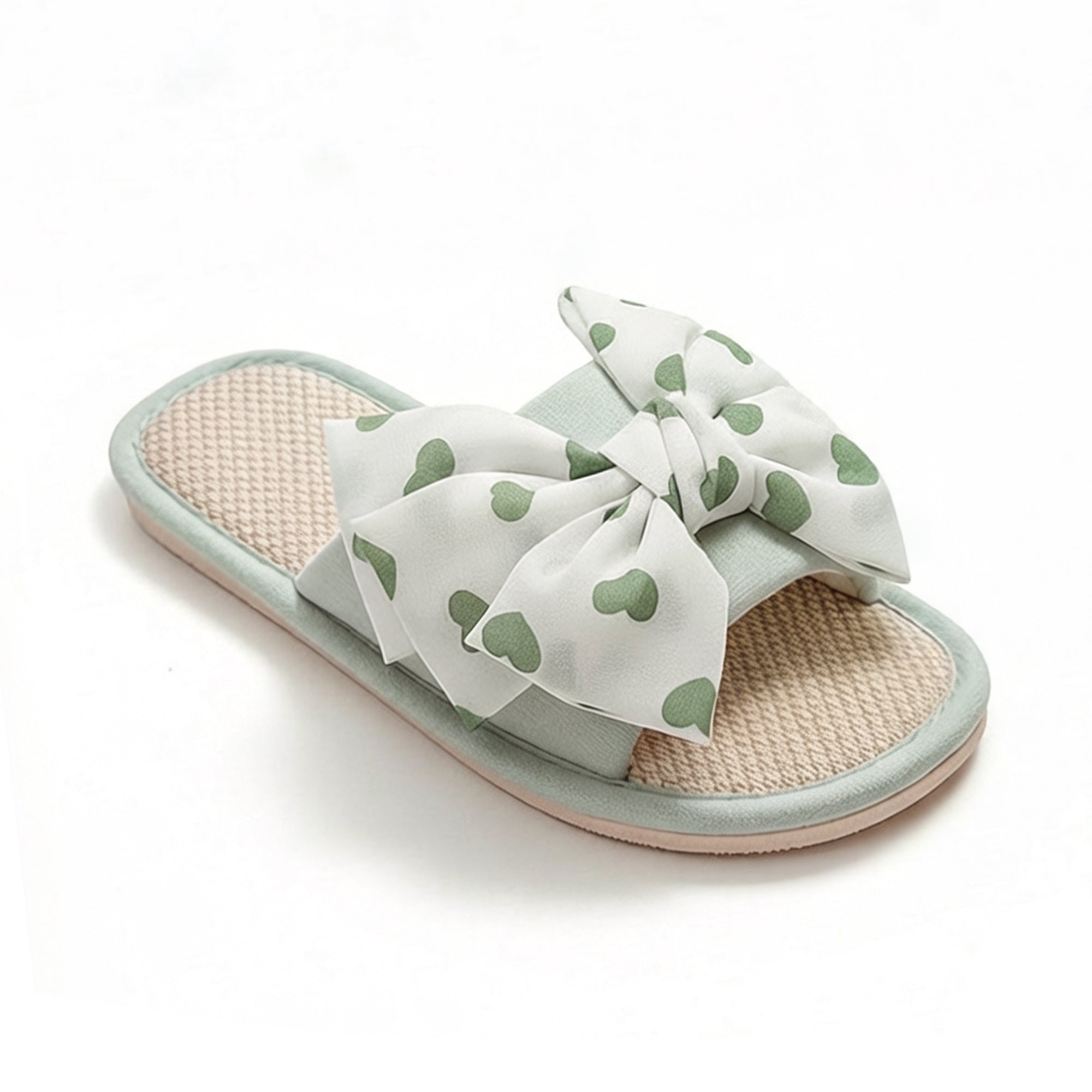 Anna-Kaci Women's Indoor Slide Slippers with Heart Print Bow Detail