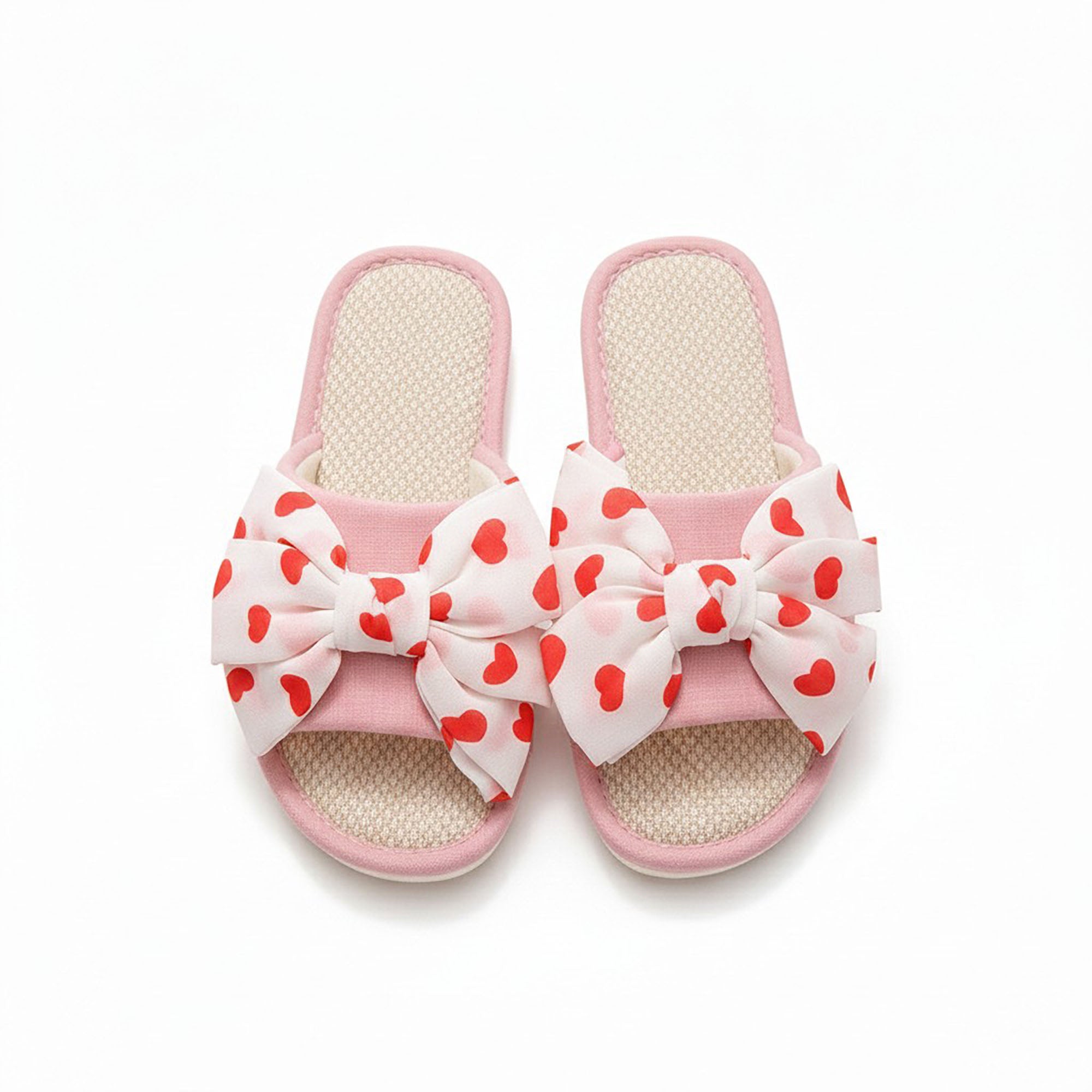 Anna-Kaci Women's Indoor Slide Slippers with Heart Print Bow Detail