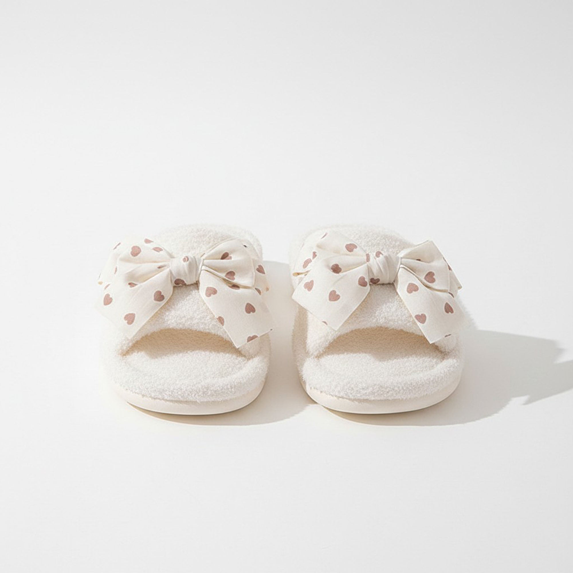 Anna-Kaci Women's Plush Indoor Slide Slippers with Heart Bow Detail