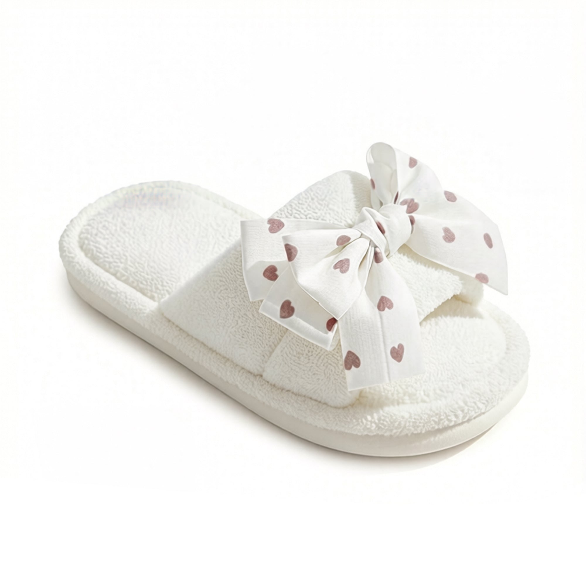 Anna-Kaci Women's Plush Indoor Slide Slippers with Heart Bow Detail