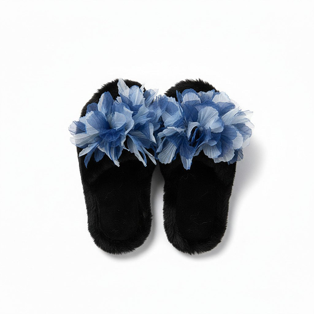 Anna-Kaci Women's Plush Indoor Slide Slippers with Floral Mesh Detail