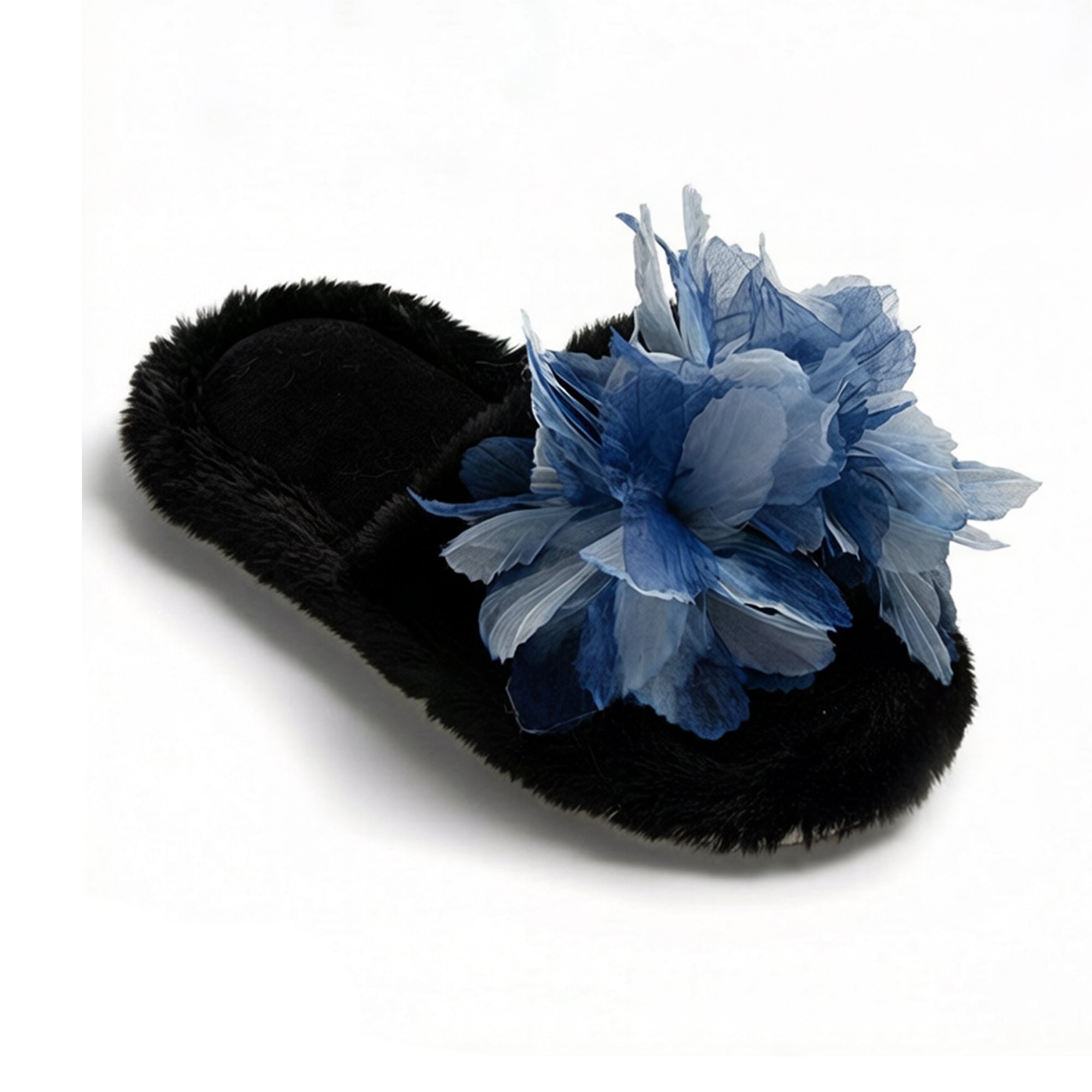 Anna-Kaci Women's Plush Indoor Slide Slippers with Floral Mesh Detail