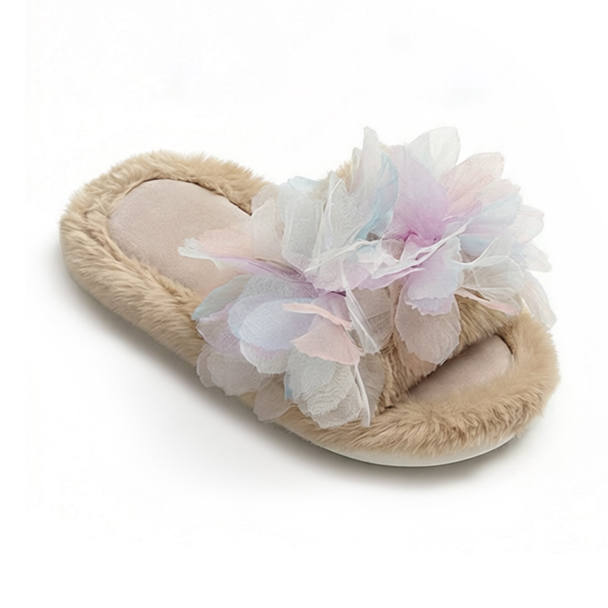 Anna-Kaci Women's Plush Indoor Slide Slippers with Floral Mesh Detail