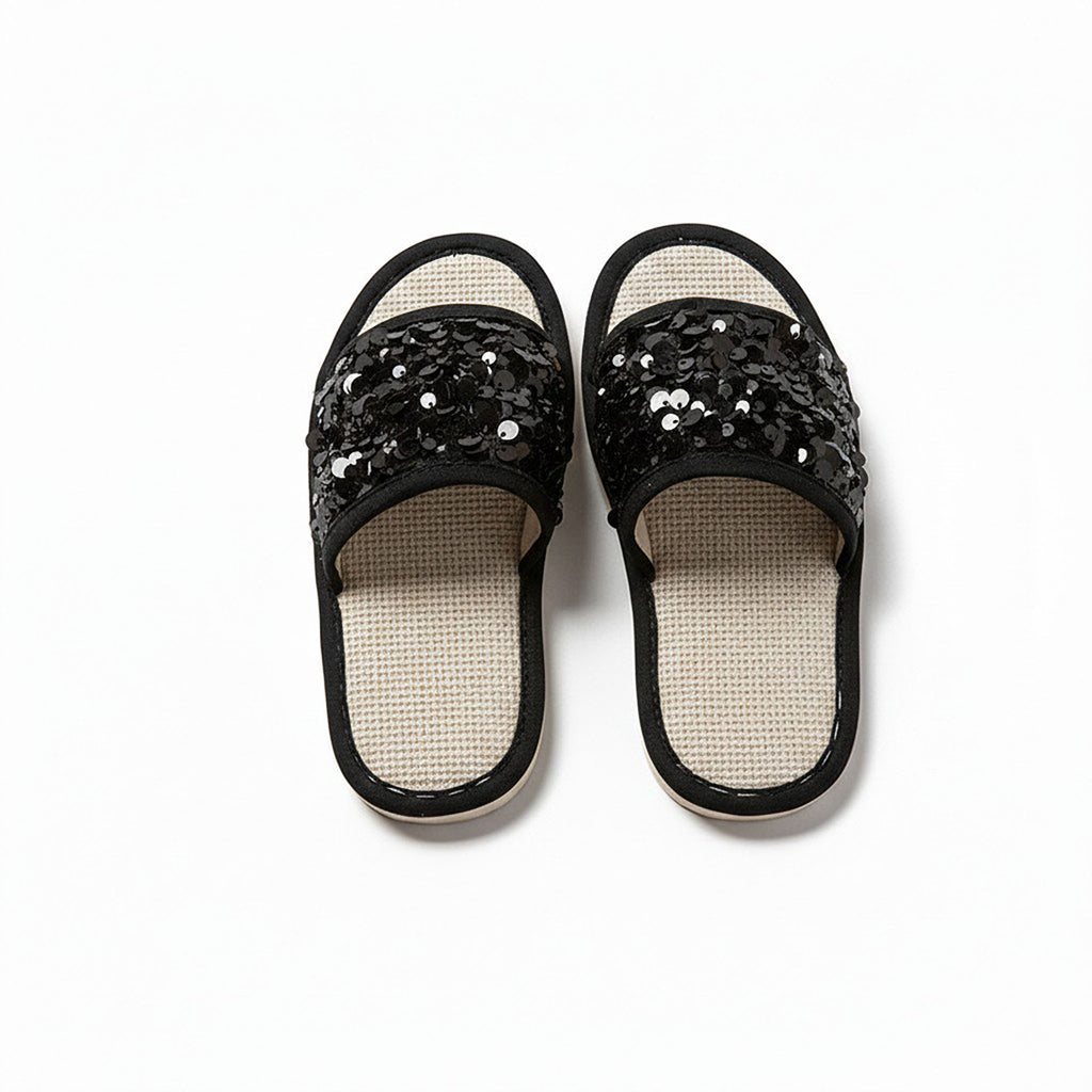 Anna-Kaci Women's Sequin Indoor Slide Slippers with Cushioned Sole and Breathable Woven Footbed