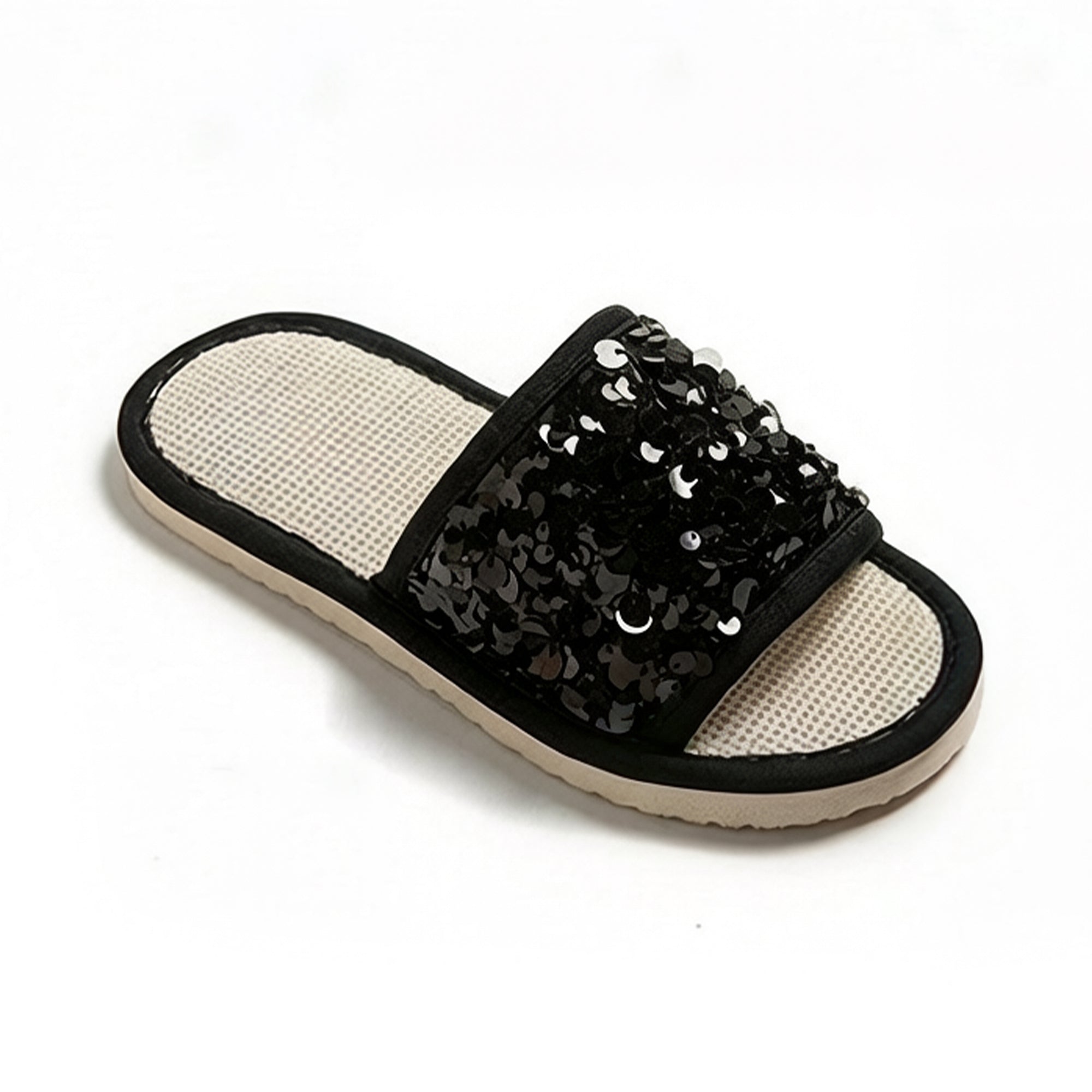 Anna-Kaci Women's Sequin Indoor Slide Slippers with Cushioned Sole and Breathable Woven Footbed