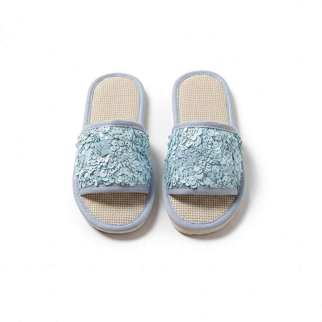 Anna-Kaci Women's Sequin Indoor Slide Slippers with Cushioned Sole and Breathable Woven Footbed