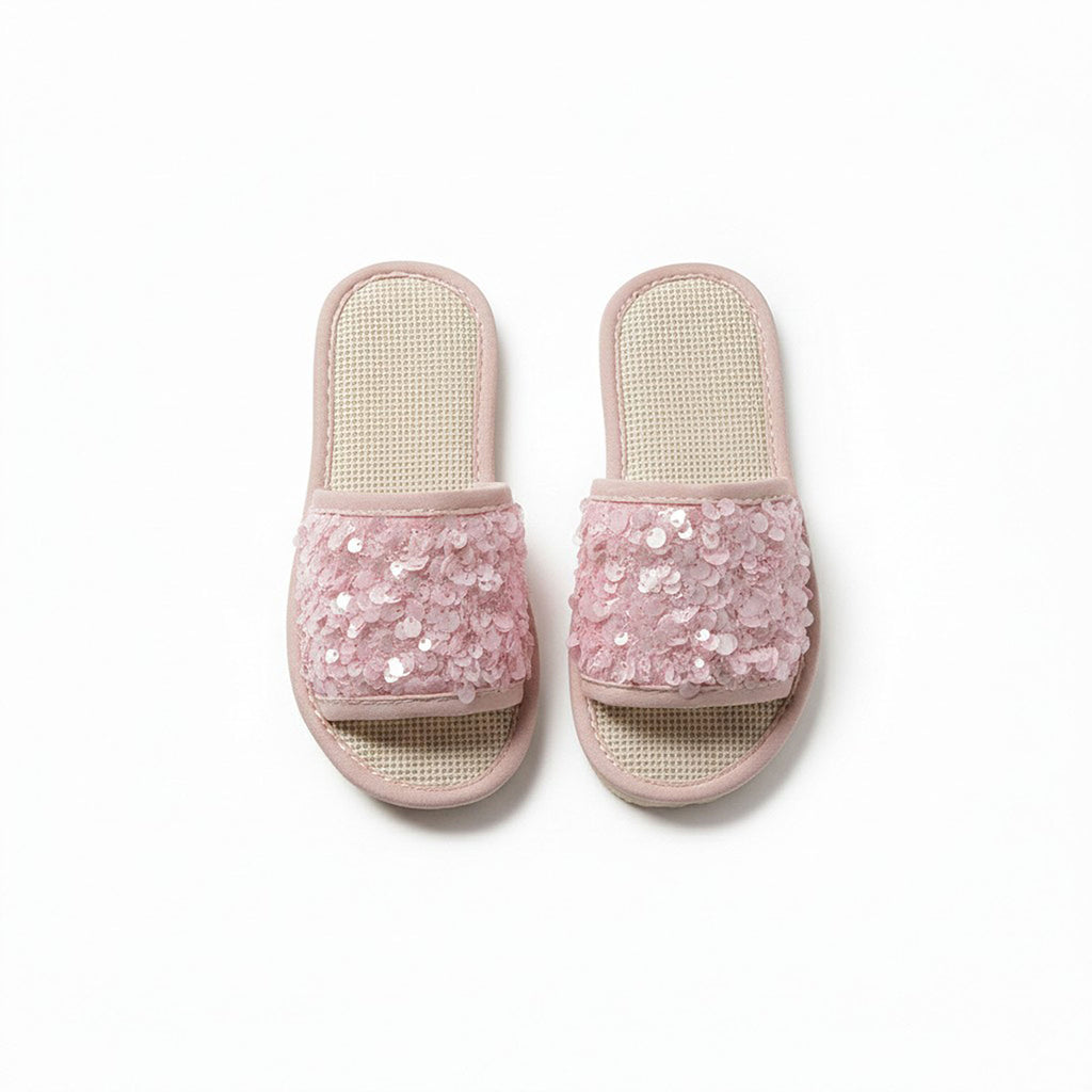 Anna-Kaci Women's Sequin Indoor Slide Slippers with Cushioned Sole and Breathable Woven Footbed