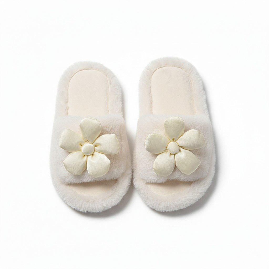 Anna-Kaci Women's Plush Indoor Slide Slippers with 3D Floral Detail and Cushioned Sole Design