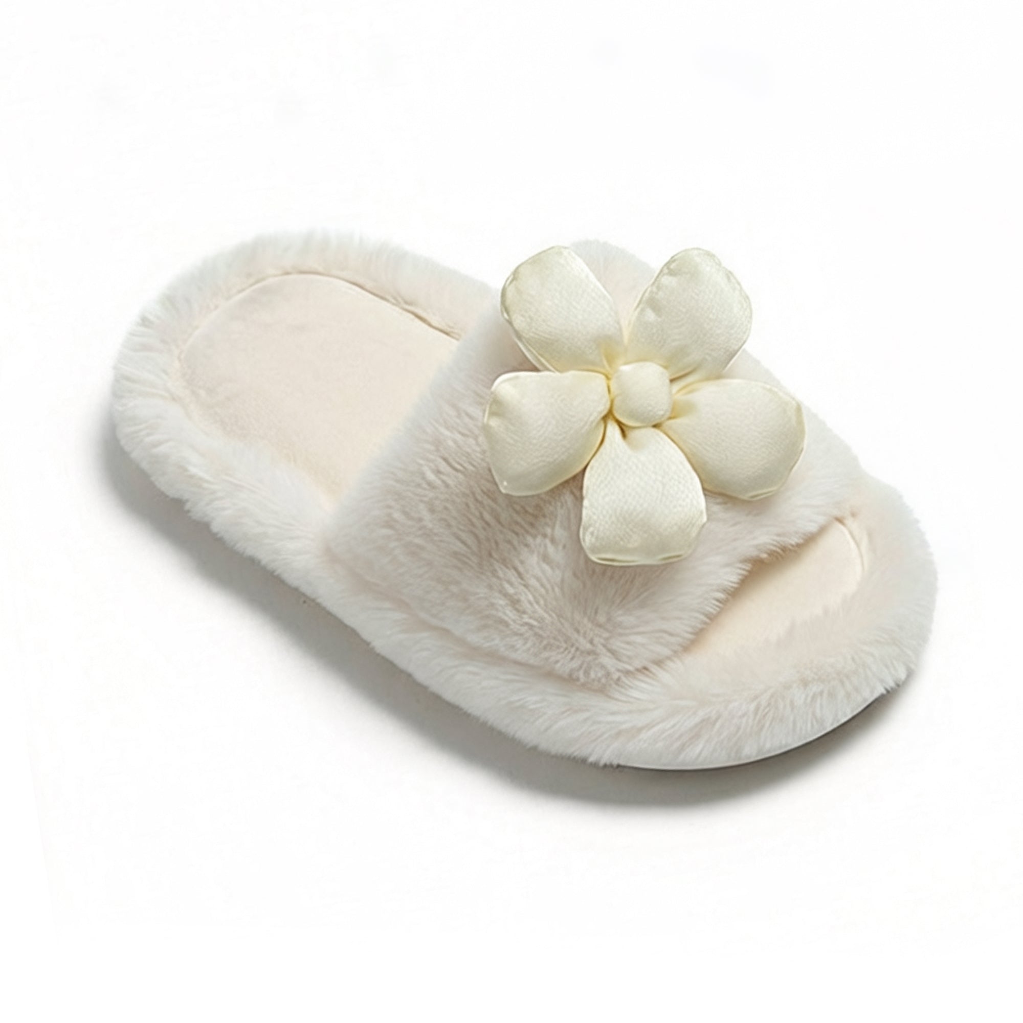 Anna-Kaci Women's Plush Indoor Slide Slippers with 3D Floral Detail and Cushioned Sole Design