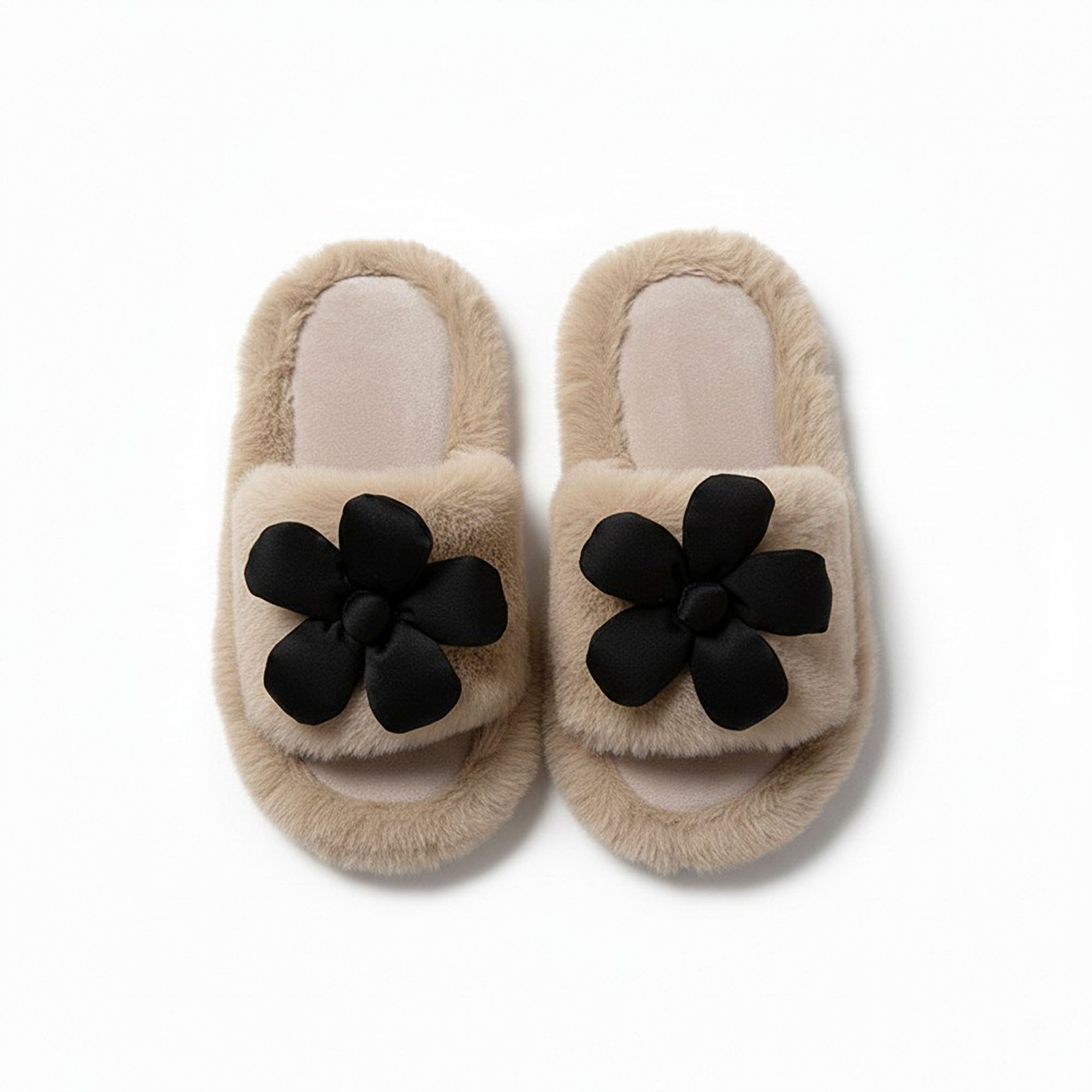 Anna-Kaci Women's Plush Indoor Slide Slippers with 3D Floral Detail and Cushioned Sole Design