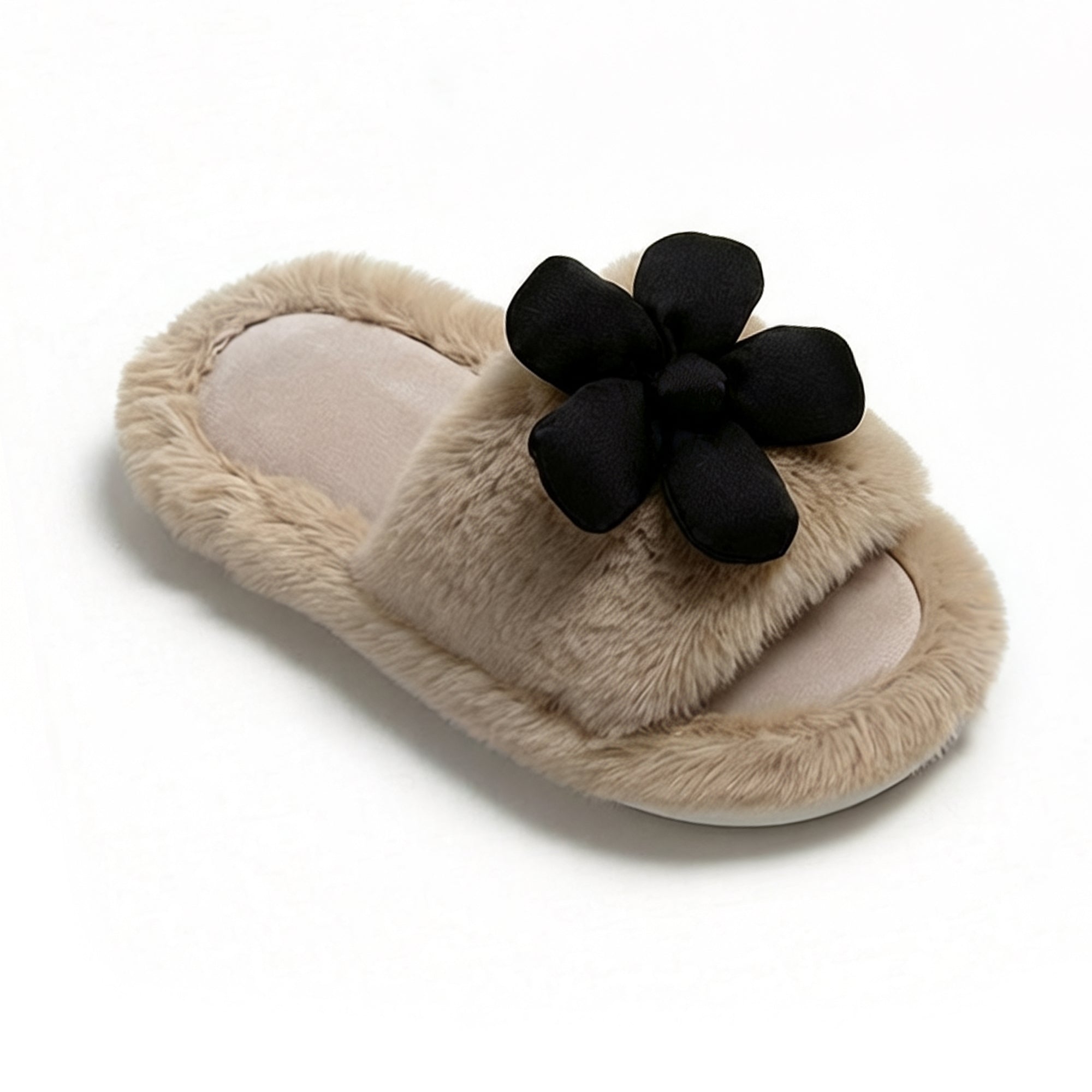 Anna-Kaci Women's Plush Indoor Slide Slippers with 3D Floral Detail and Cushioned Sole Design