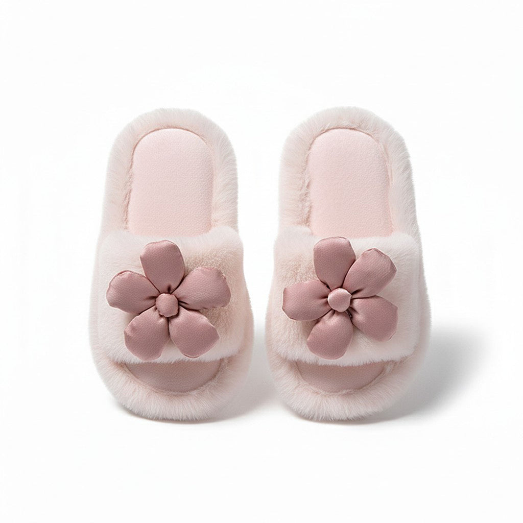 Anna-Kaci Women's Plush Indoor Slide Slippers with 3D Floral Detail and Cushioned Sole Design