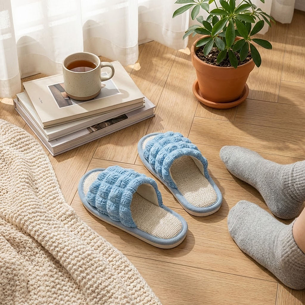 Anna-Kaci Women's Textured Indoor Slide Slippers with Cushioned Sole and Breathable Woven Footbed