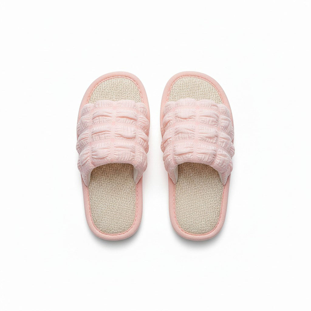 Anna-Kaci Women's Textured Indoor Slide Slippers with Cushioned Sole and Breathable Woven Footbed