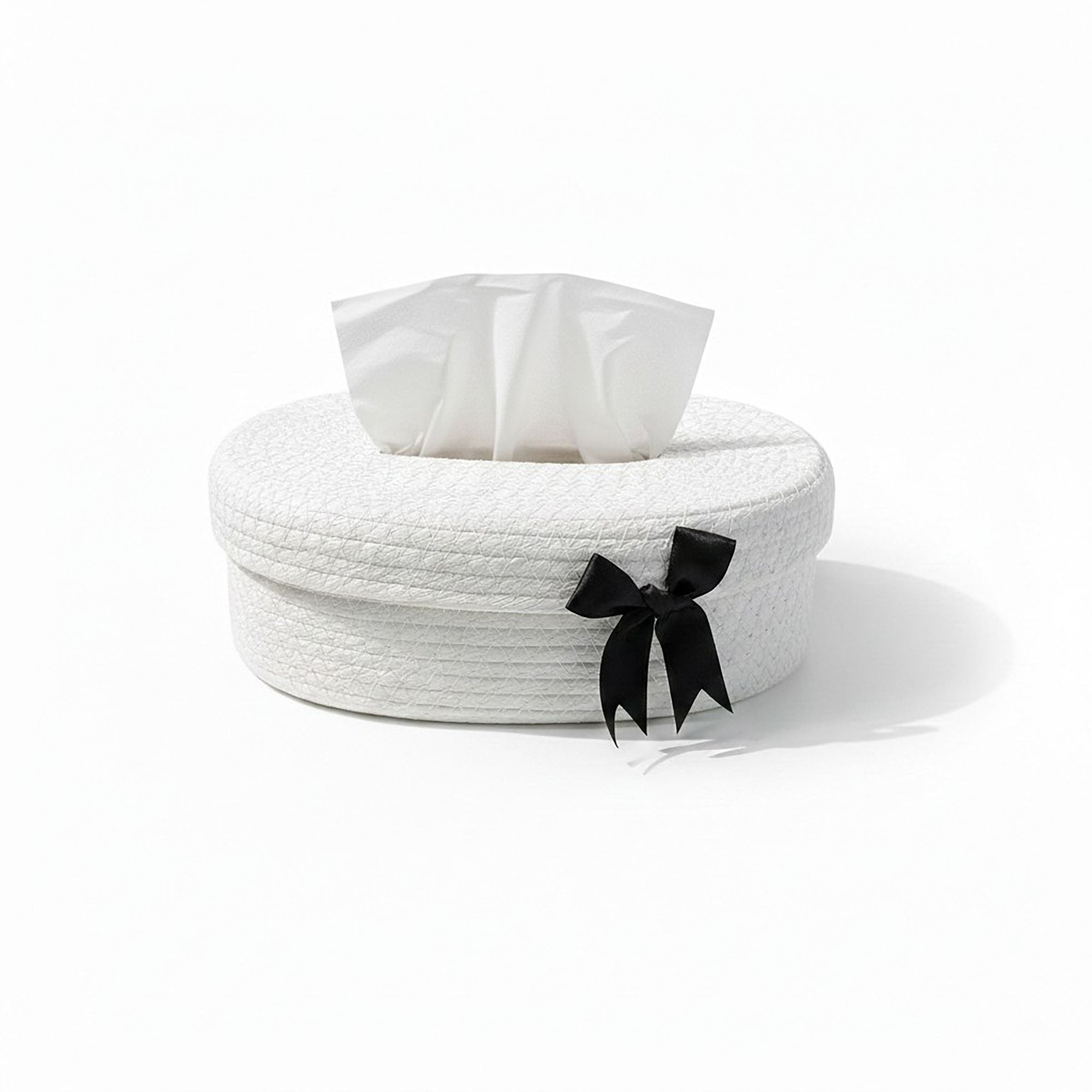 Anna-Kaci Oval Storage Basket with Lid Tissue Opening Decorative Rope Design and Bow Accent