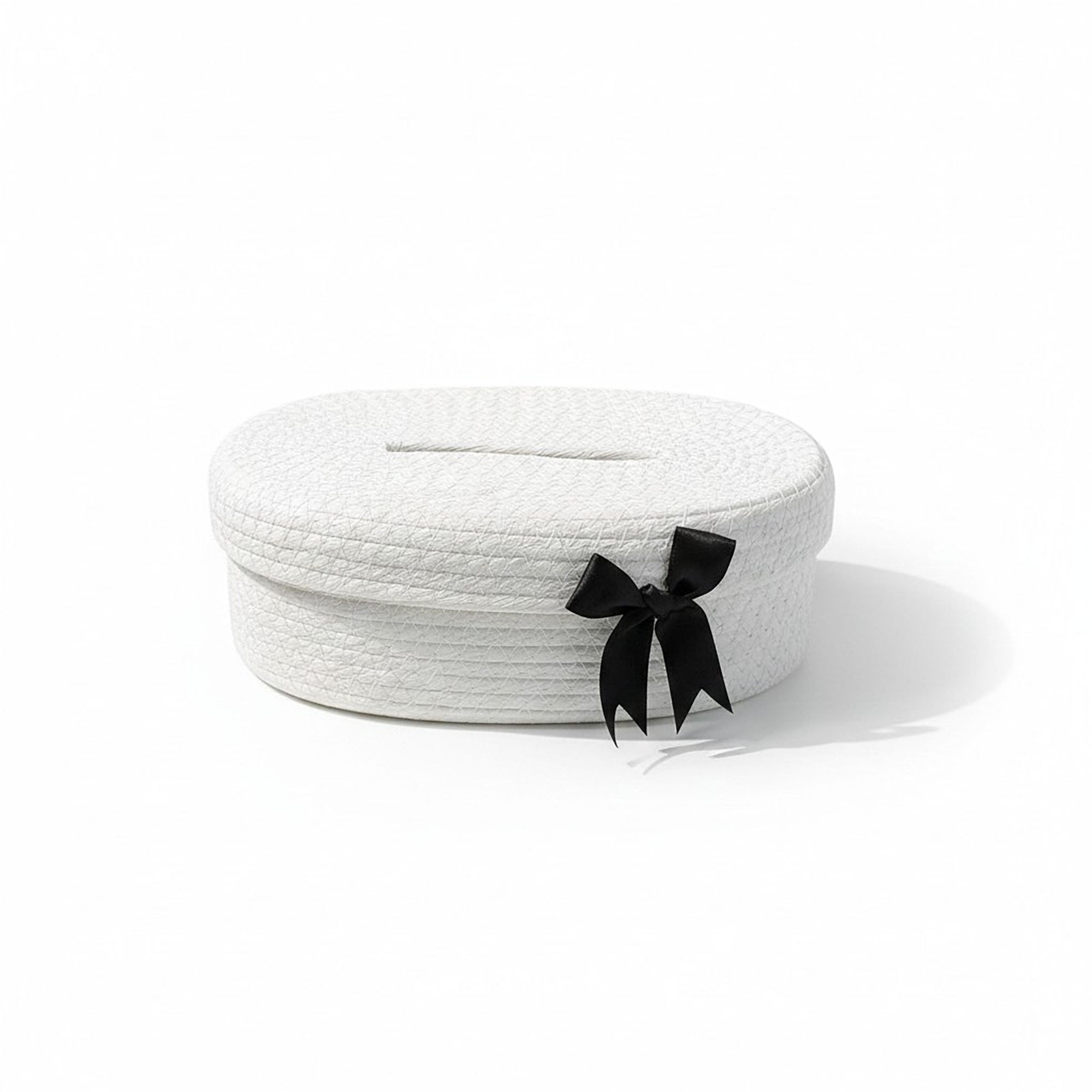 Anna-Kaci Oval Storage Basket with Lid Tissue Opening Decorative Rope Design and Bow Accent