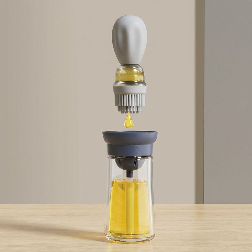 Anna-Kaci 2-PC Glass Oil Dispenser Bottle with Silicone Brush Drip Free Design and Leak Resistant Lid