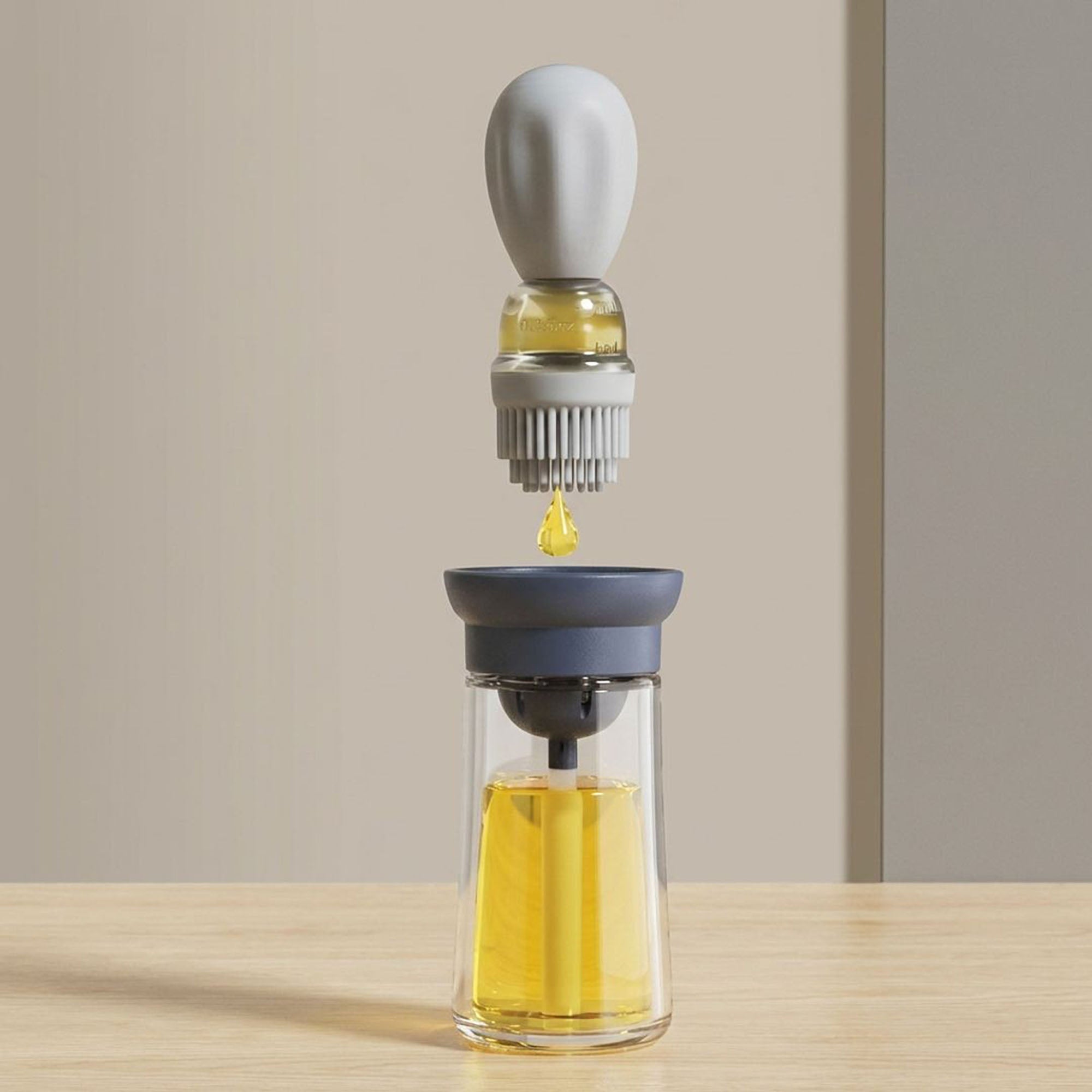 Anna-Kaci 2-PC Glass Oil Dispenser Bottle with Silicone Brush Drip Free Design and Leak Resistant Lid