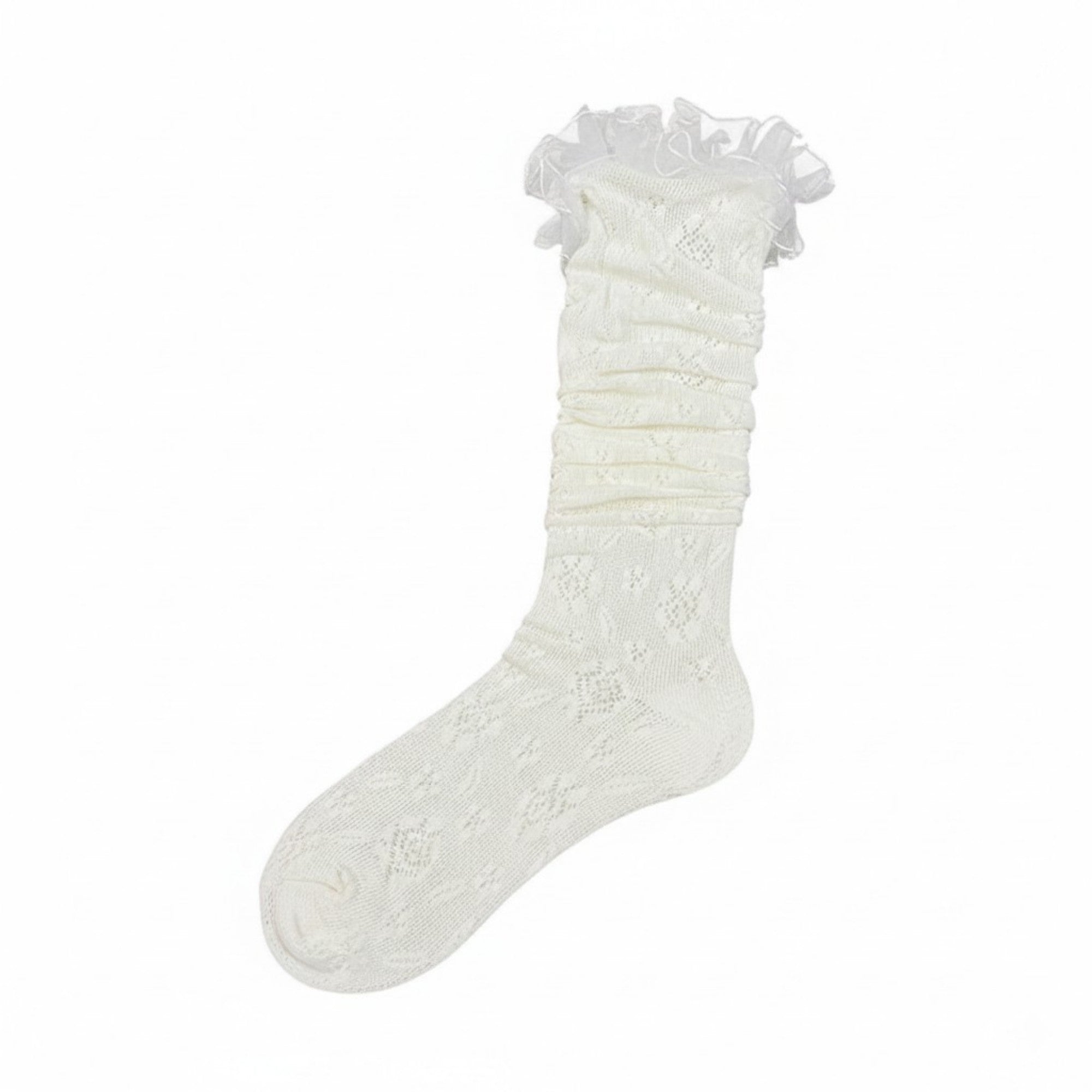Anna-Kaci Women's Sheer Lace Thigh High Stockings with Ruffle Trim, Stretch Floral Knit Over the Knee Hosiery
