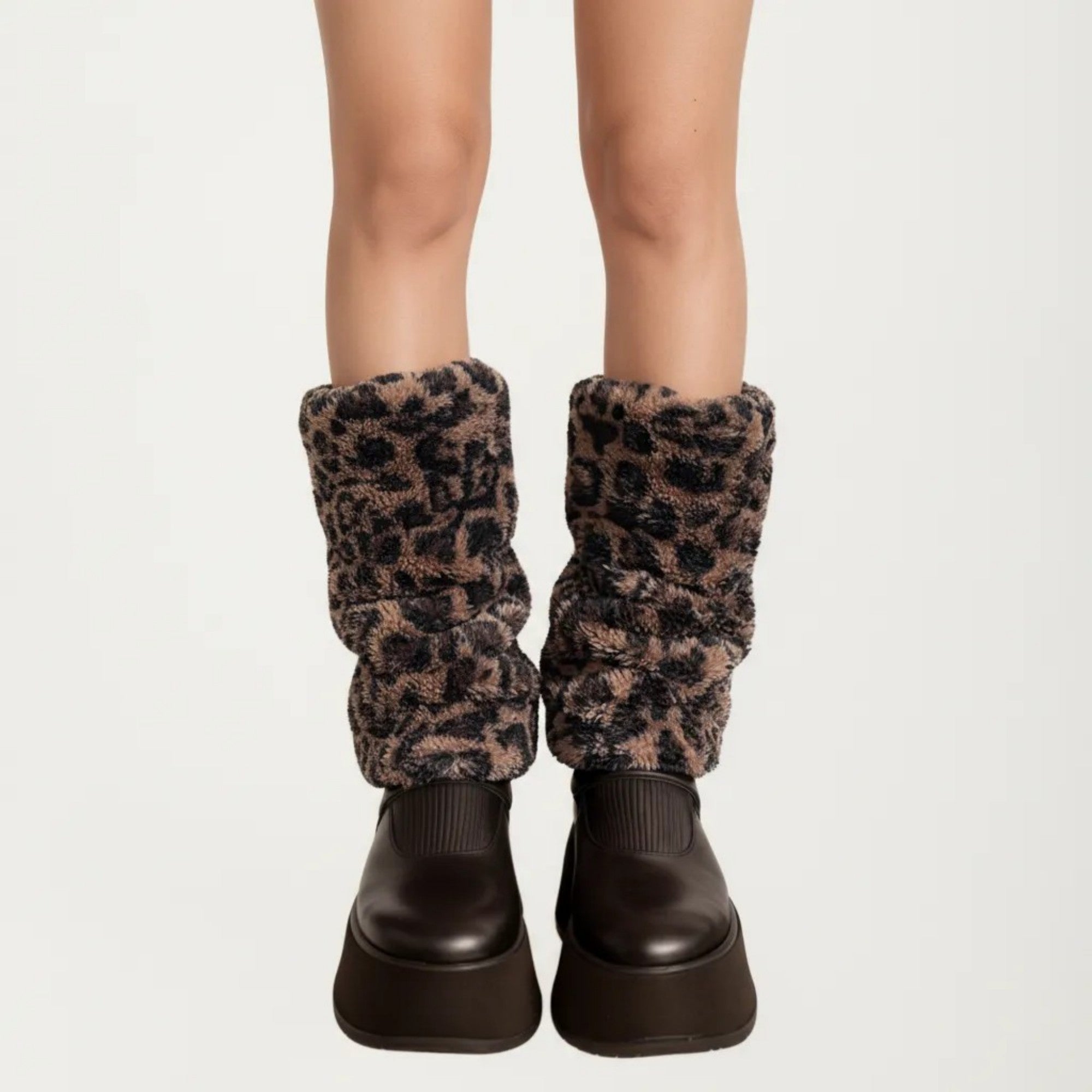 Anna-Kaci Women's Leopard Print Plush Leg Warmers, Soft Faux Fur Slouchy Boot Covers for Cozy Layered Styling