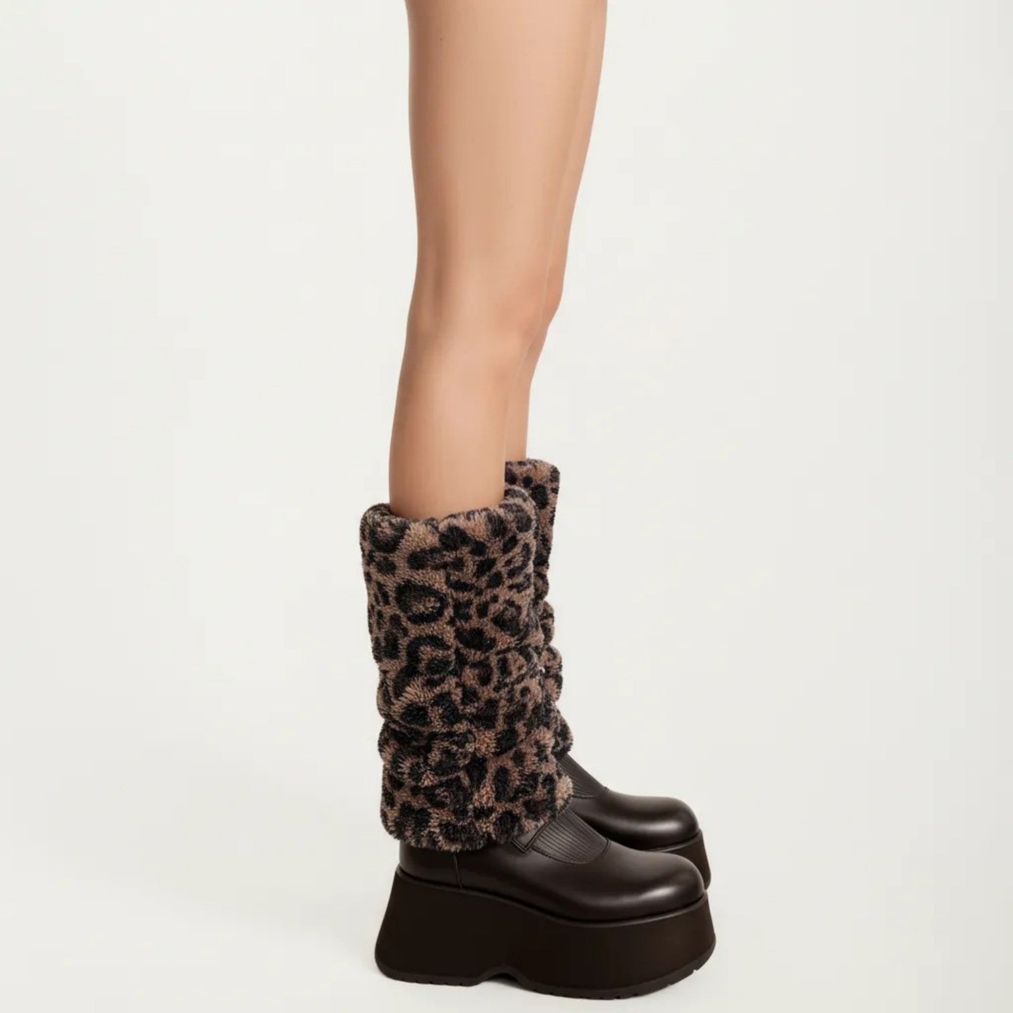 Anna-Kaci Women's Leopard Print Plush Leg Warmers, Soft Faux Fur Slouchy Boot Covers for Cozy Layered Styling