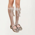 Anna-Kaci Women's Lace Knee High Bow Socks with Sheer Floral Pattern and Ribbon Detail Tall Dress Hosiery