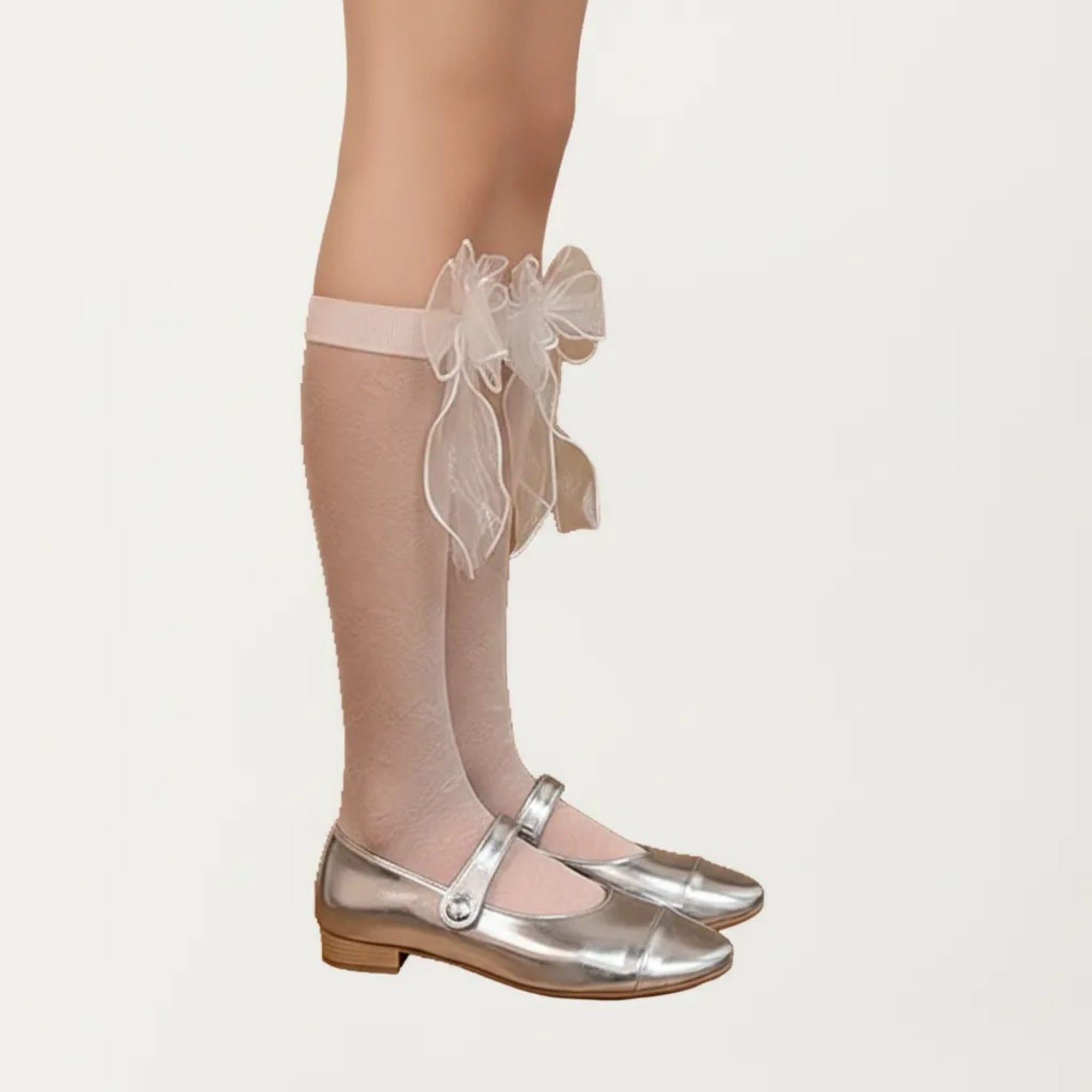 Anna-Kaci Women's Lace Knee High Bow Socks with Sheer Floral Pattern and Ribbon Detail Tall Dress Hosiery