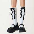 Anna-Kaci Women's Knee High Bow Ribbon Socks with Ruffle Trim, Soft Stretch Tall Dress Socks