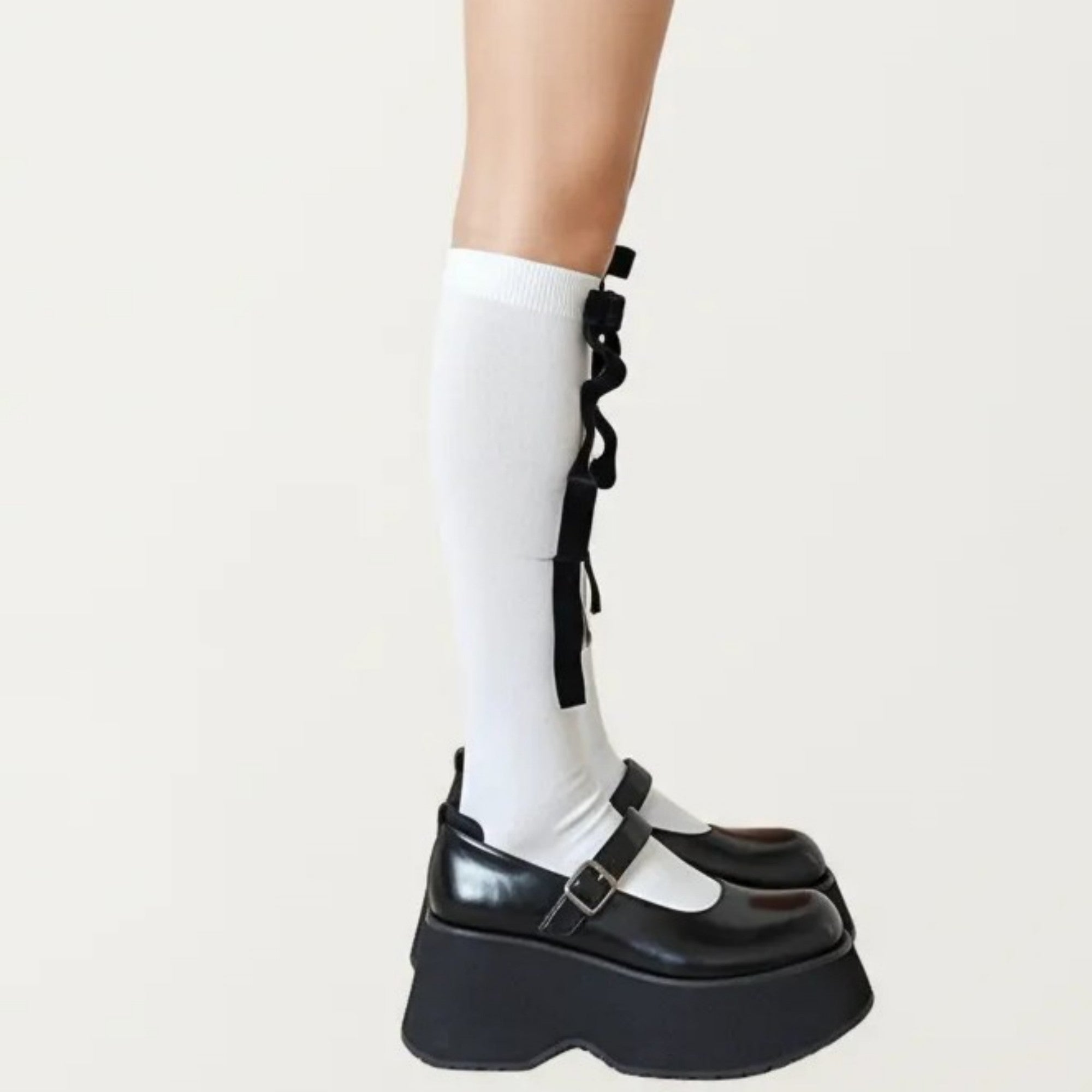 Anna-Kaci Women's Knee High Bow Ribbon Socks with Ruffle Trim, Soft Stretch Tall Dress Socks