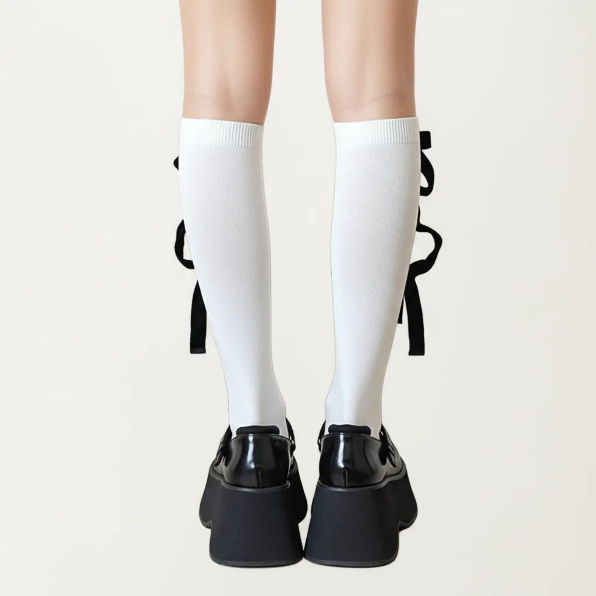 Anna-Kaci Women's Knee High Bow Ribbon Socks with Ruffle Trim, Soft Stretch Tall Dress Socks