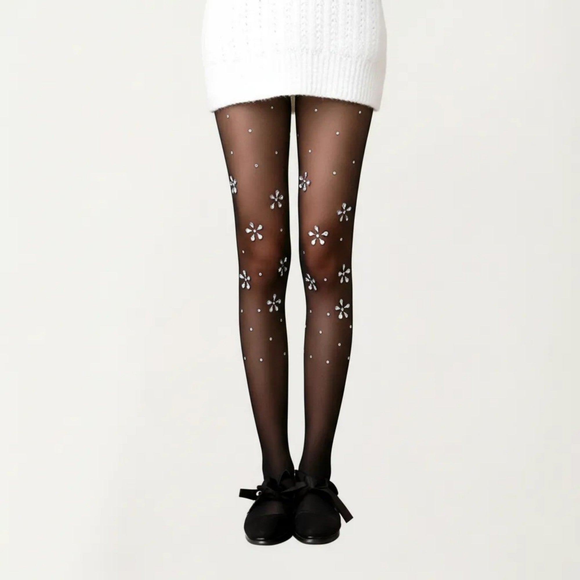 Anna-Kaci Women's Sheer Floral Rhinestone Tights, Stretch Fit Lightweight Sparkle Flower Pantyhose Stockings