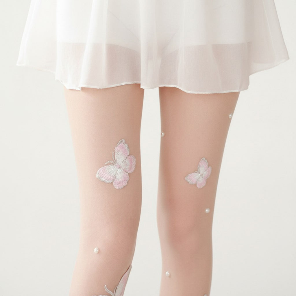 Anna-Kaci Women's Sheer Butterfly Applique Tights, Stretch Fit Lightweight Embellished Pantyhose Stockings