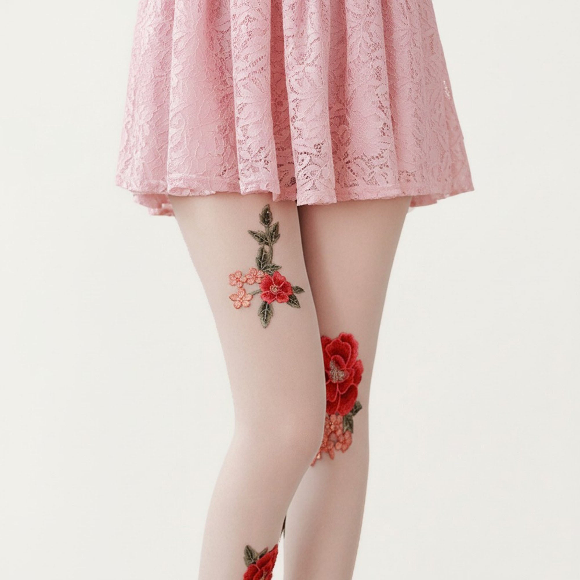 Anna-Kaci Women's Sheer Floral Embroidered Tights with Rose Applique Detail, Stretch Lightweight Pantyhose