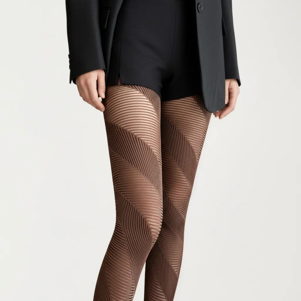 Anna-Kaci Women's Sheer Geometric Stripe Tights with Stretch Fit, Lightweight Patterned Pantyhose Stockings