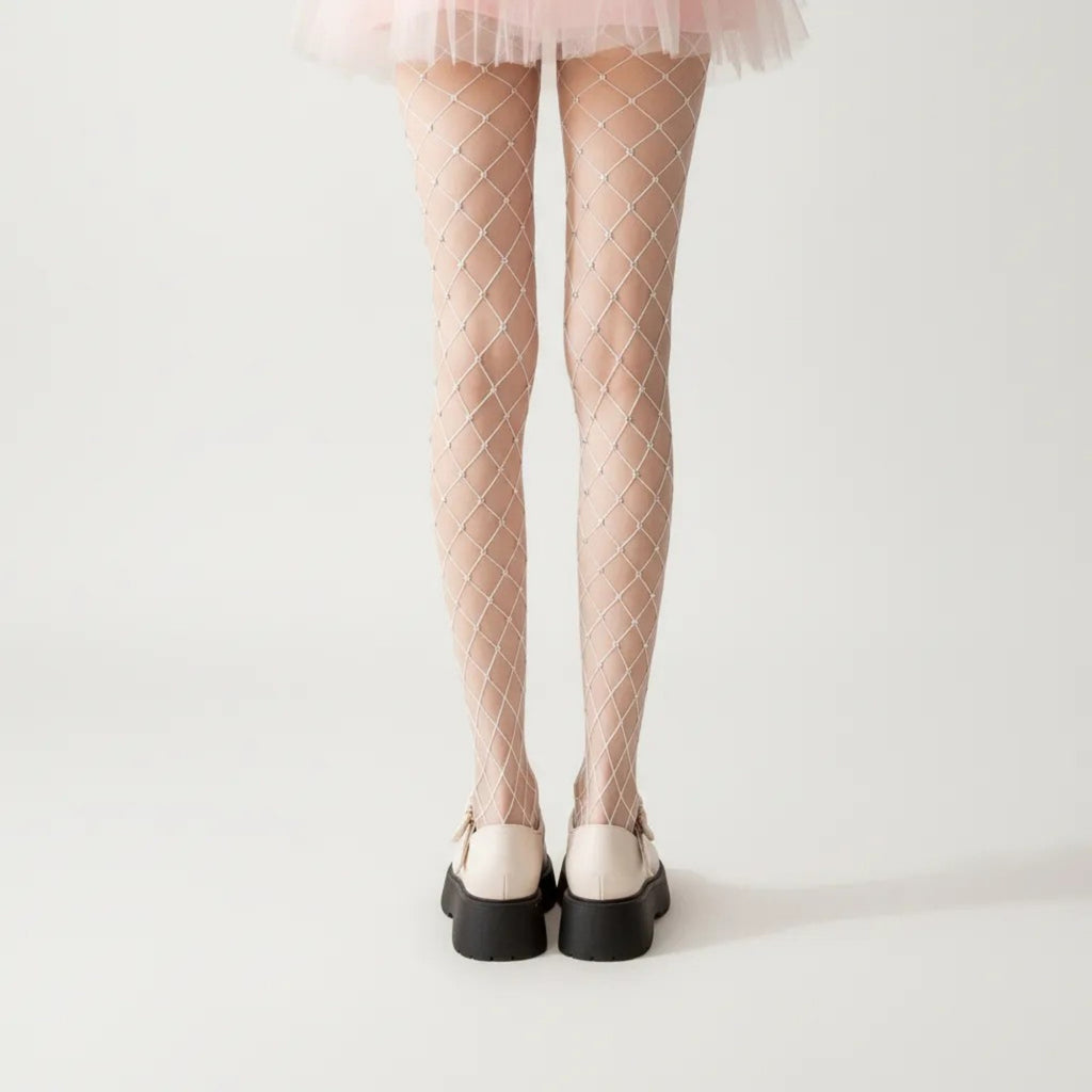 Anna-Kaci Women's Rhinestone Fishnet Tights with Stretch Fit, Diamond Pattern Sheer Stockings