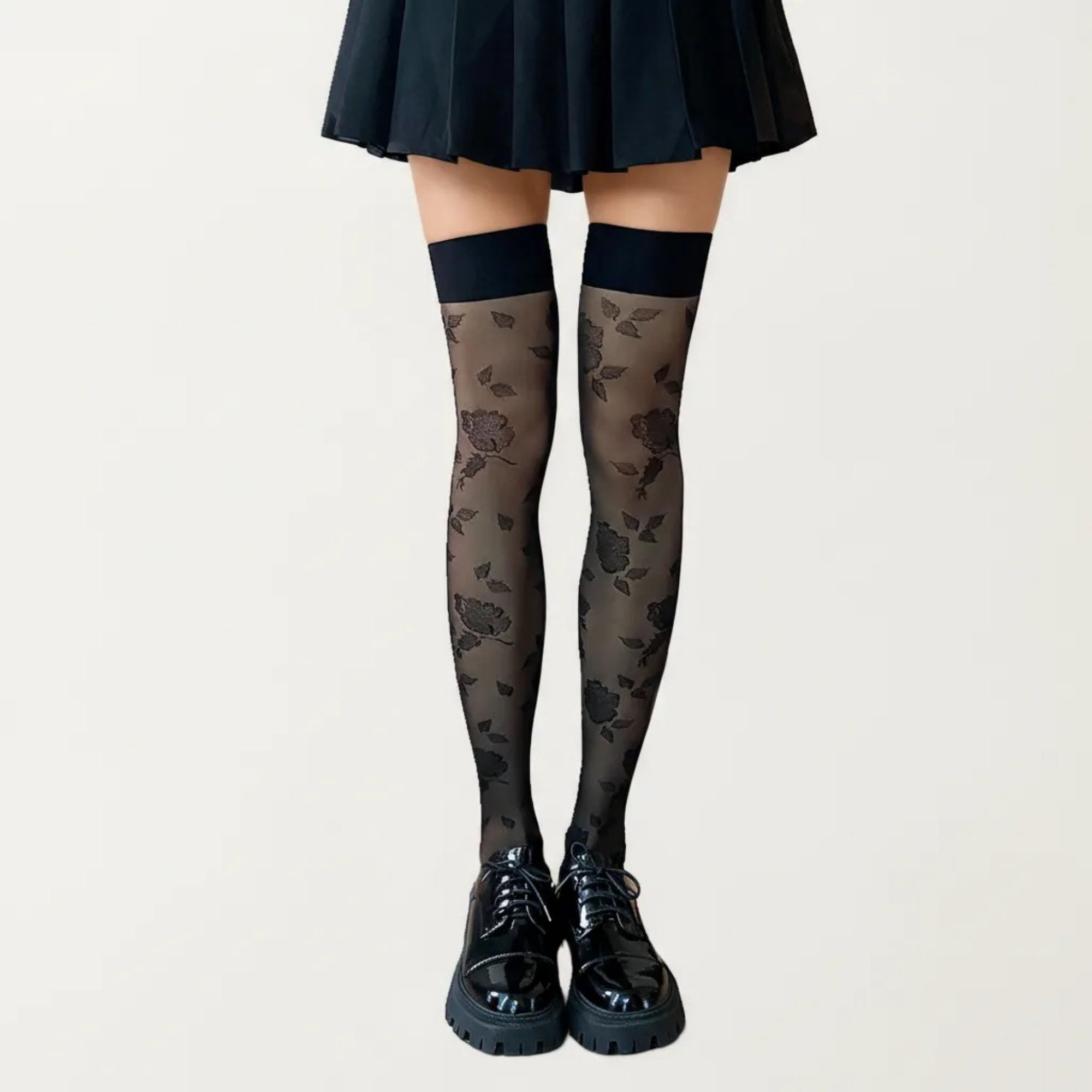 Anna-Kaci Women's Sheer Floral Over The Knee Socks, Stretch Fit Lightweight Patterned Thigh High Stockings