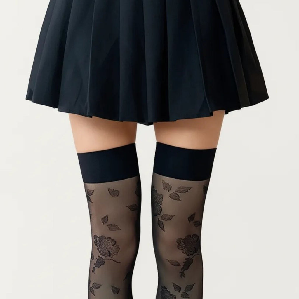 Anna-Kaci Women's Sheer Floral Over The Knee Socks, Stretch Fit Lightweight Patterned Thigh High Stockings