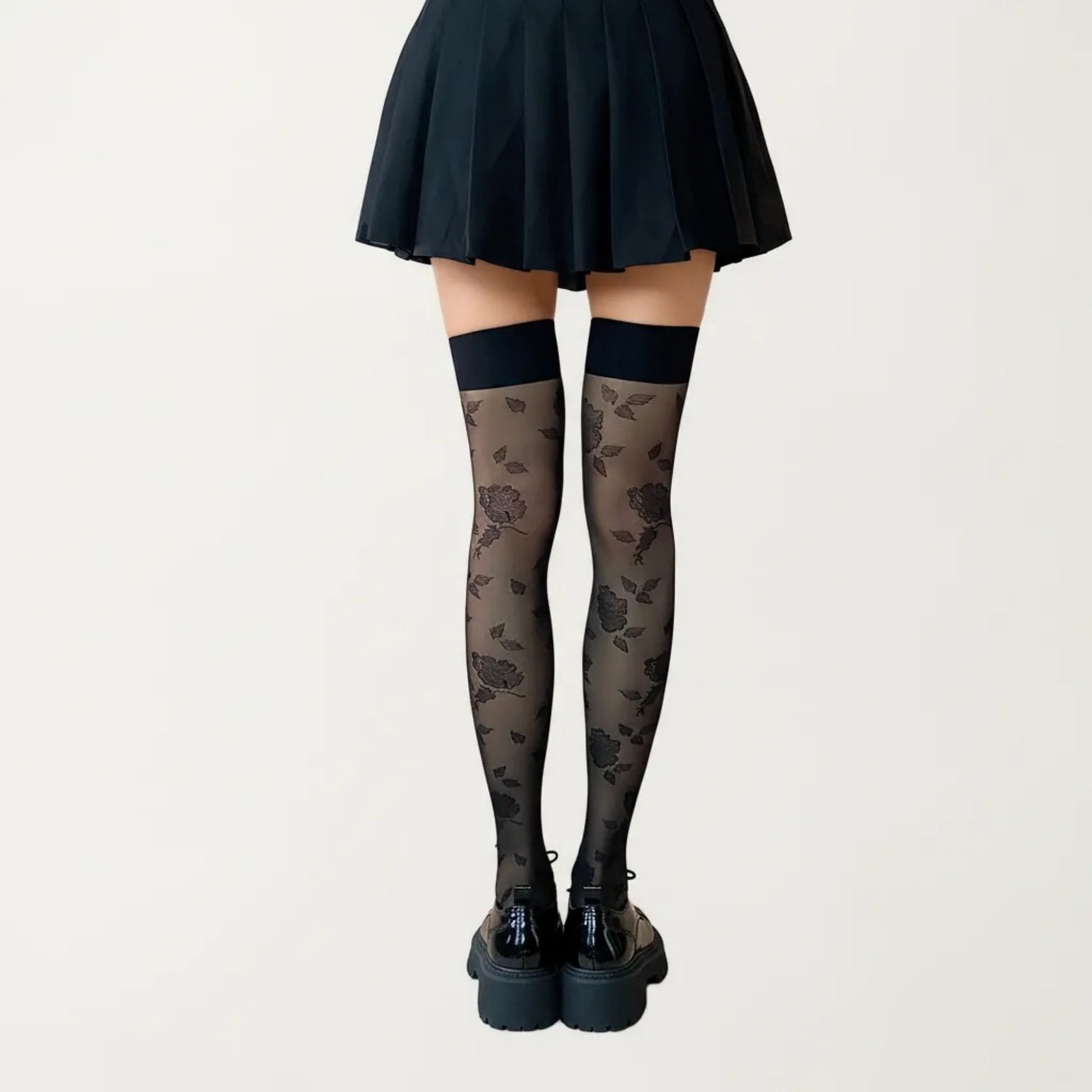 Anna-Kaci Women's Sheer Floral Over The Knee Socks, Stretch Fit Lightweight Patterned Thigh High Stockings