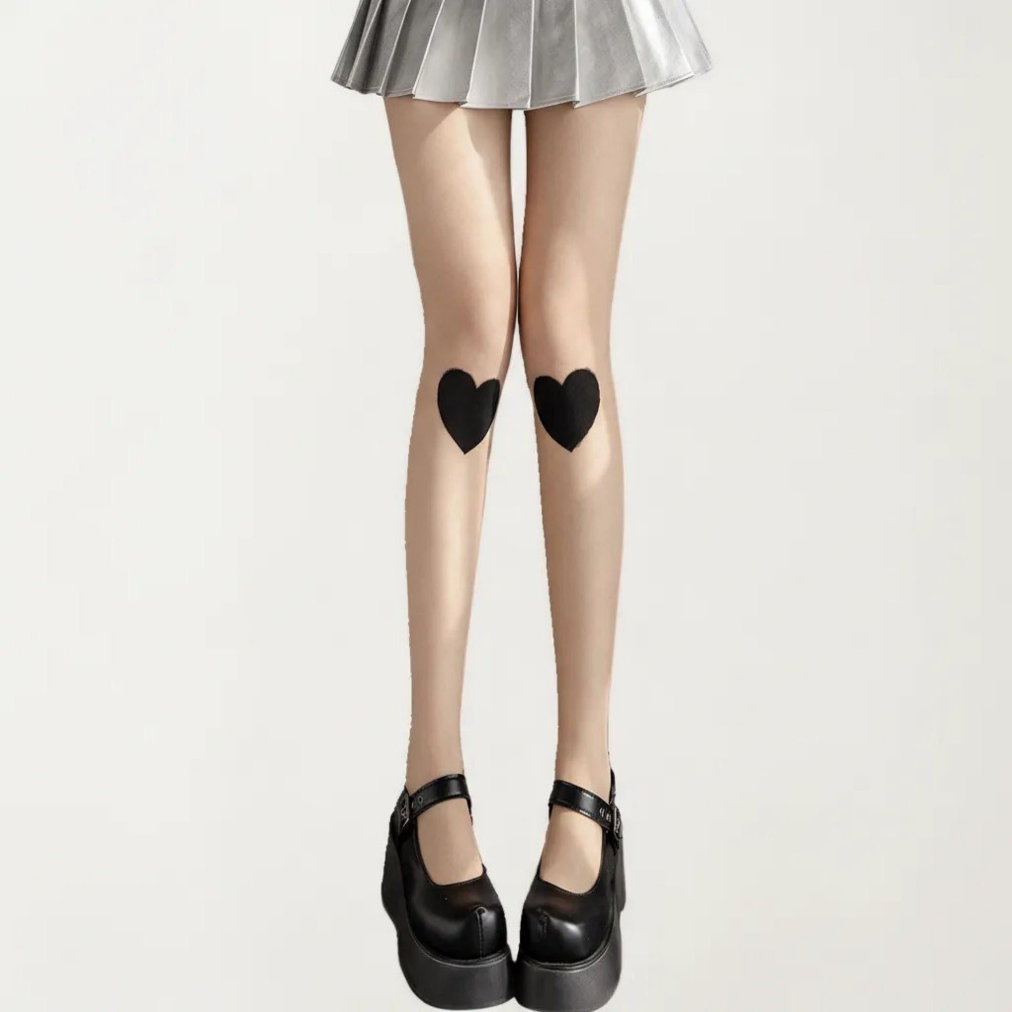 Anna-Kaci Women's Sheer Heart Knee Patch Tights with Stretch Fit, Lightweight Pantyhose Stockings
