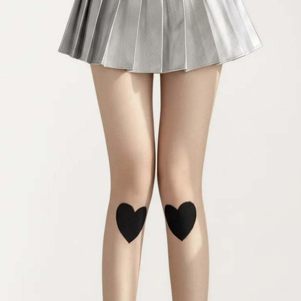 Anna-Kaci Women's Sheer Heart Knee Patch Tights with Stretch Fit, Lightweight Pantyhose Stockings