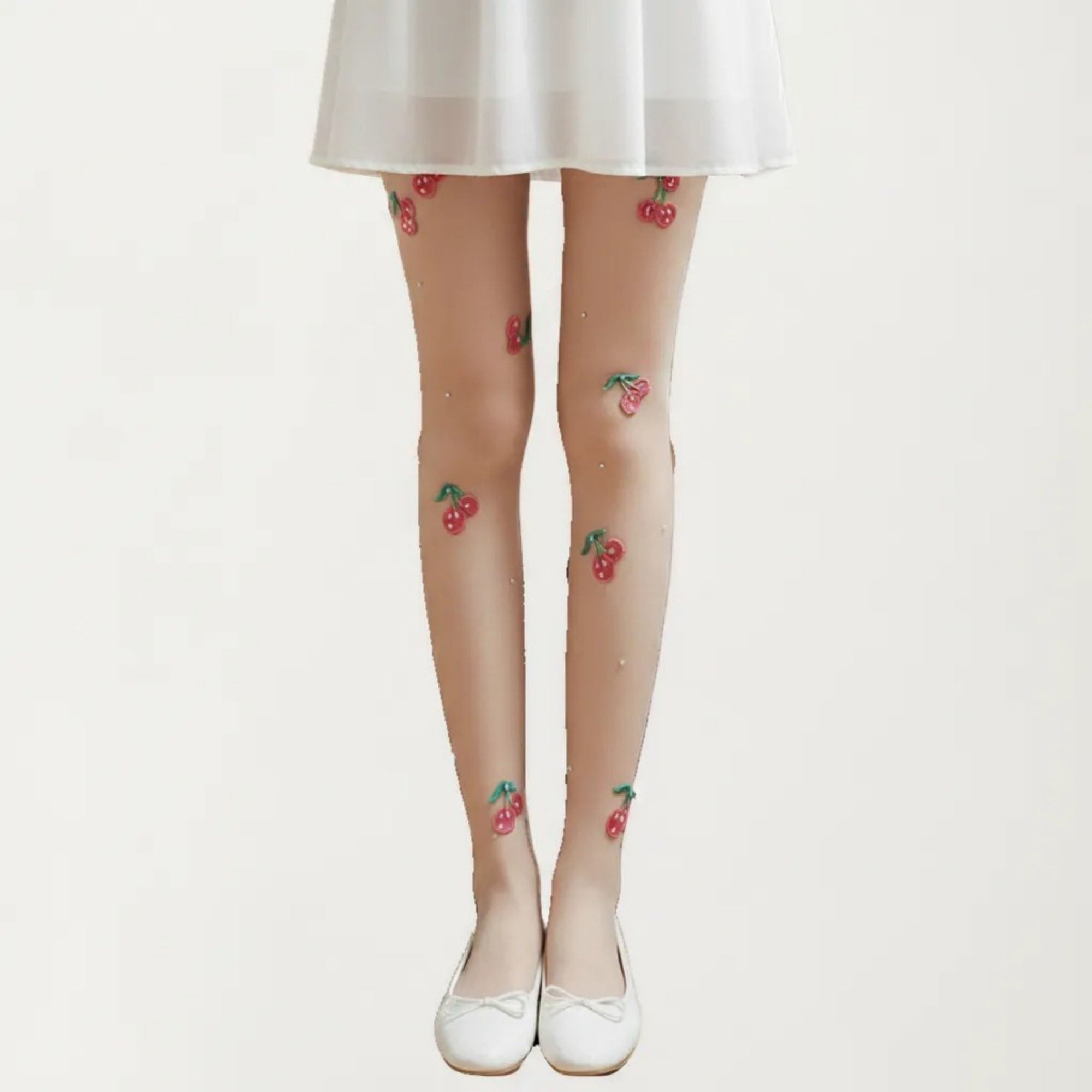 Anna-Kaci Women's Sheer Cherry Embroidered Tights with Stretch Fit, Lightweight Pantyhose Stockings