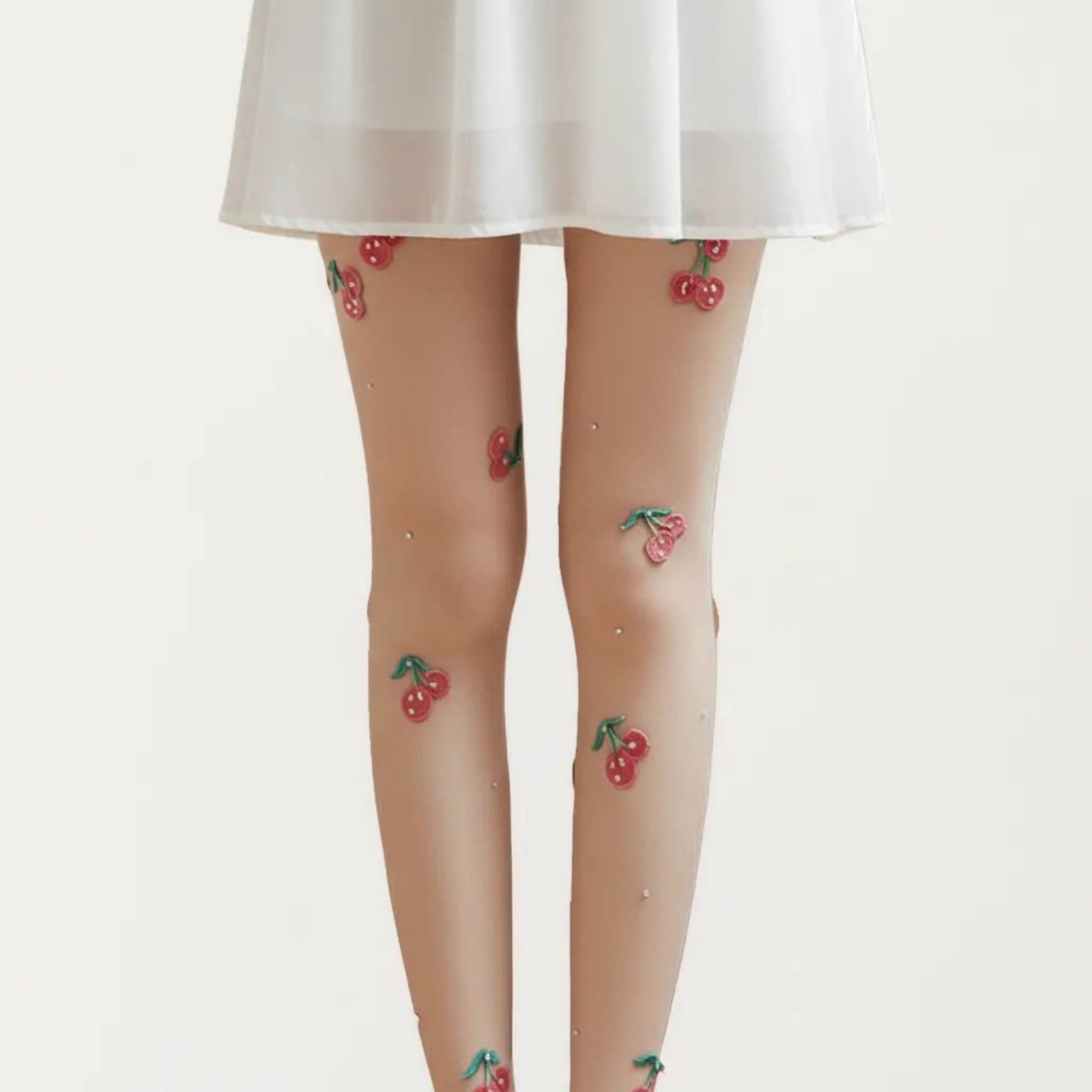 Anna-Kaci Women's Sheer Cherry Embroidered Tights with Stretch Fit, Lightweight Pantyhose Stockings