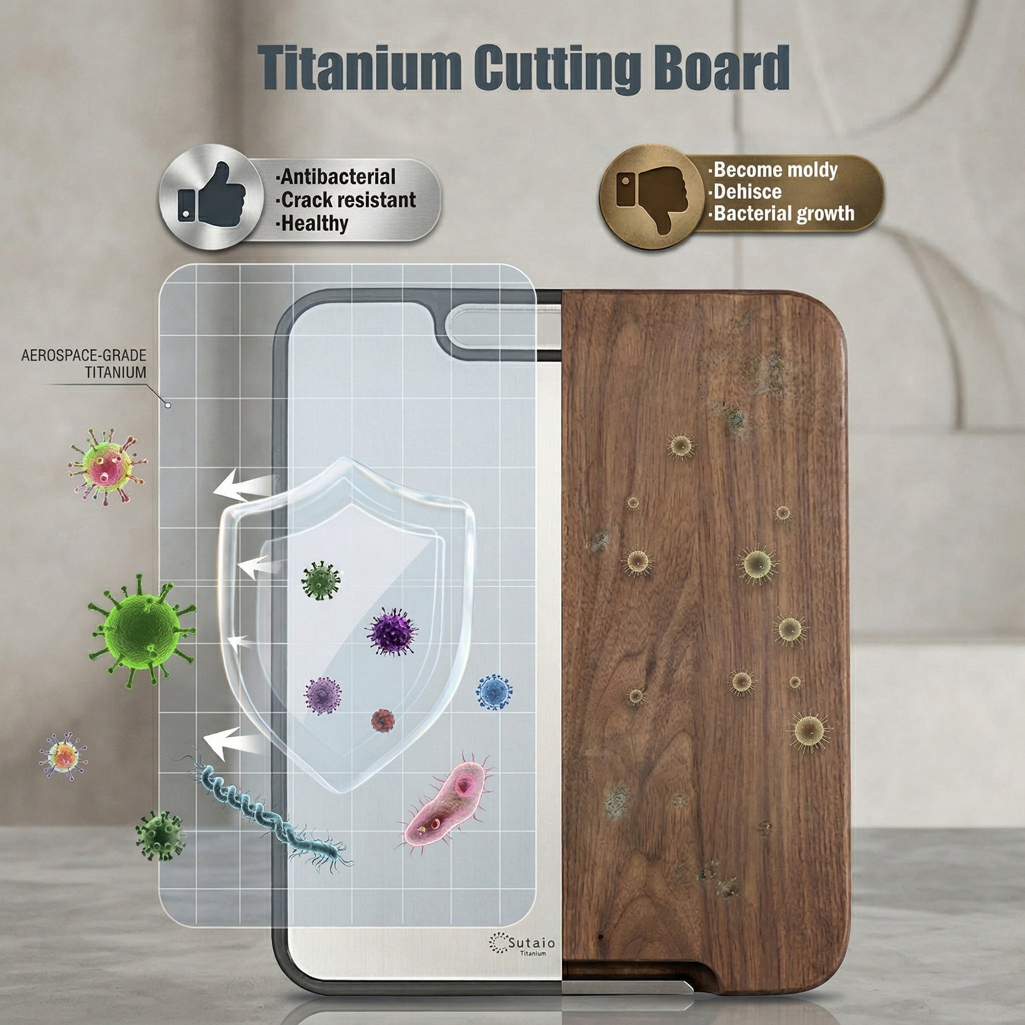 Anna-Kaci Stainless Steel Cutting Board with Double Sided Kitchen Chopping Board Durable Food Prep Surface