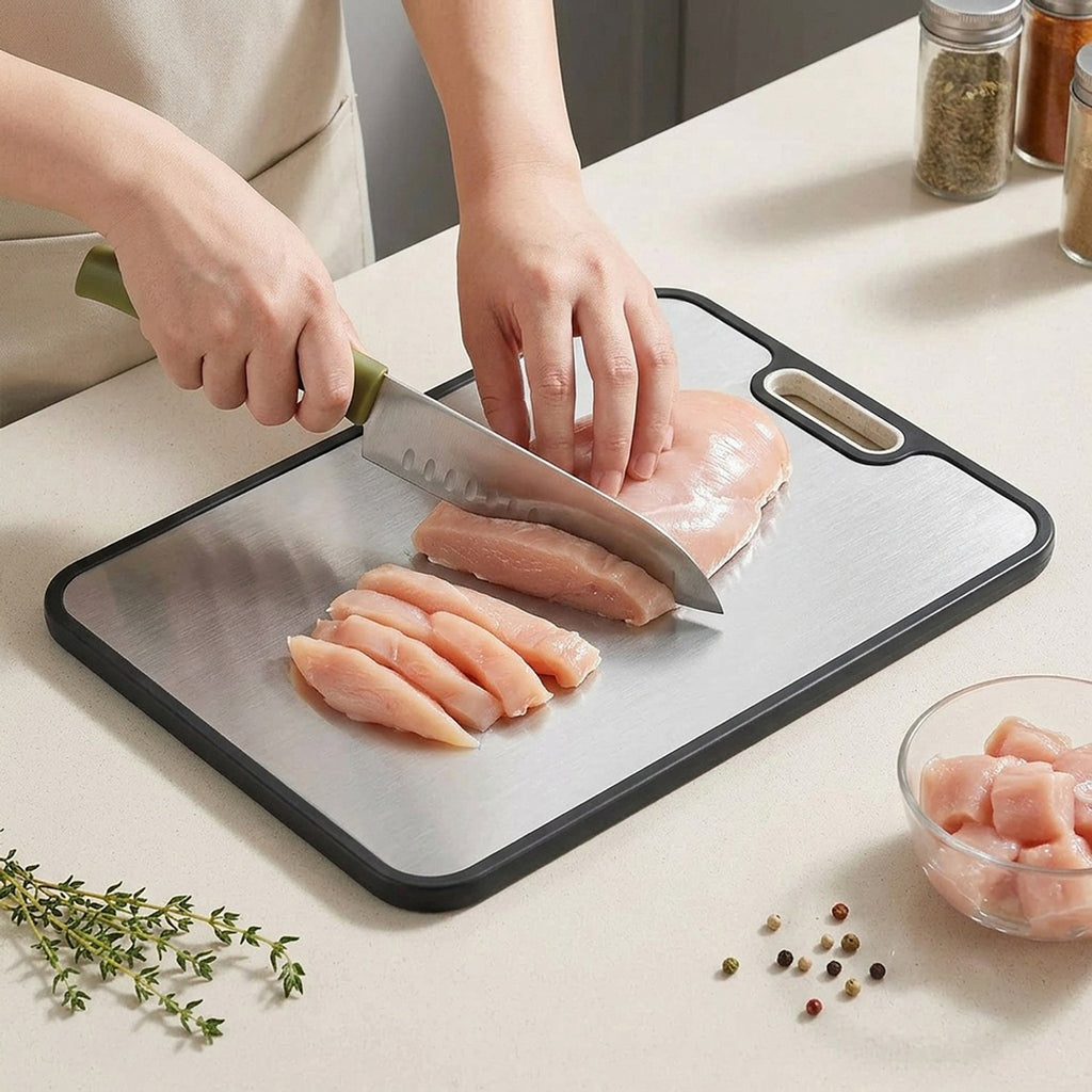 Anna-Kaci Stainless Steel Cutting Board with Double Sided Kitchen Chopping Board Durable Food Prep Surface