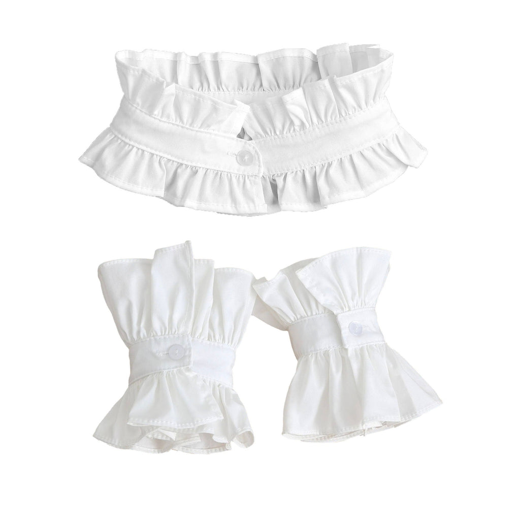 Anna-Kaci Ruffle Detachable Collar and Cuffs Set Faux Layering Accessory Button Closure Lightweight