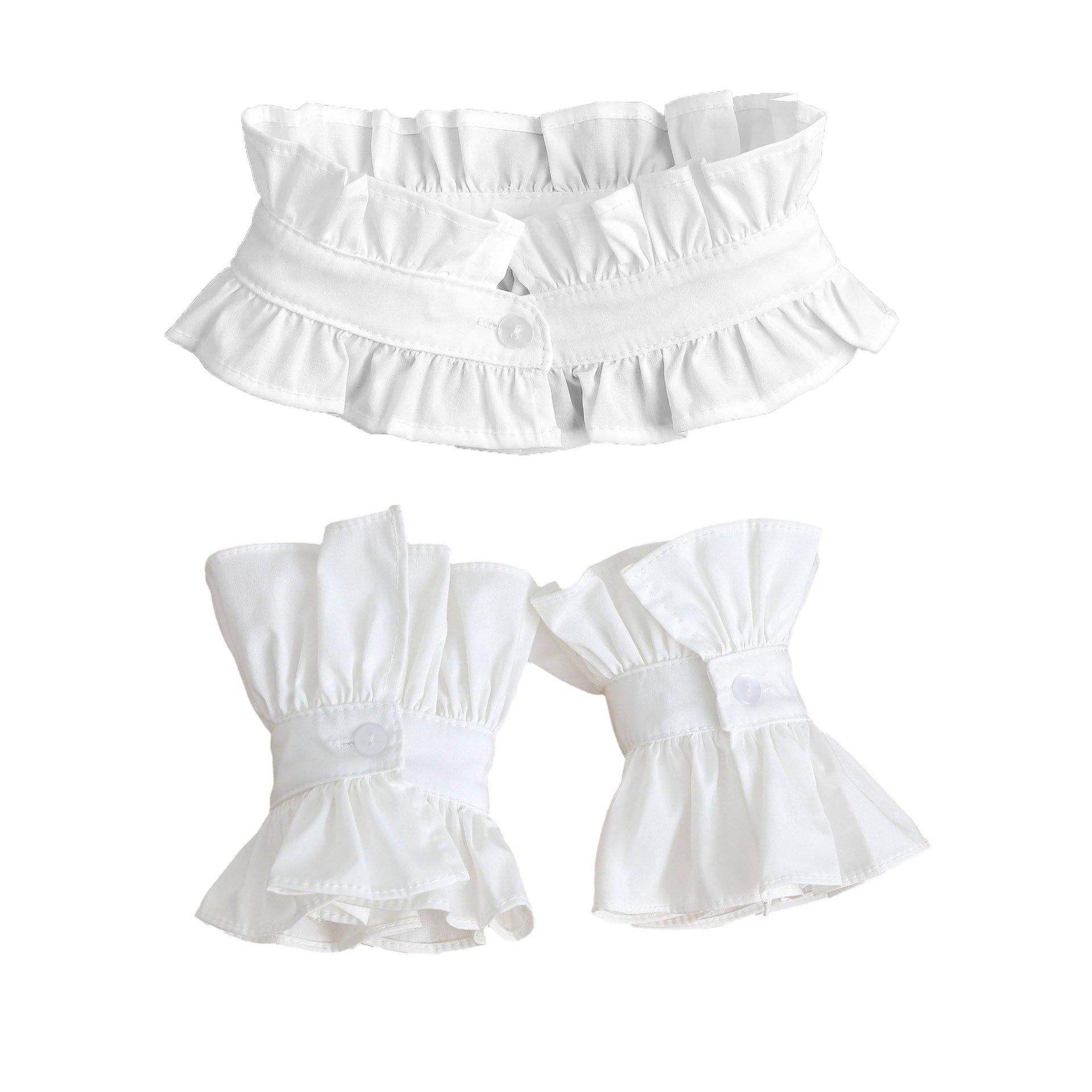 Anna-Kaci Ruffle Detachable Collar and Cuffs Set Faux Layering Accessory Button Closure Lightweight