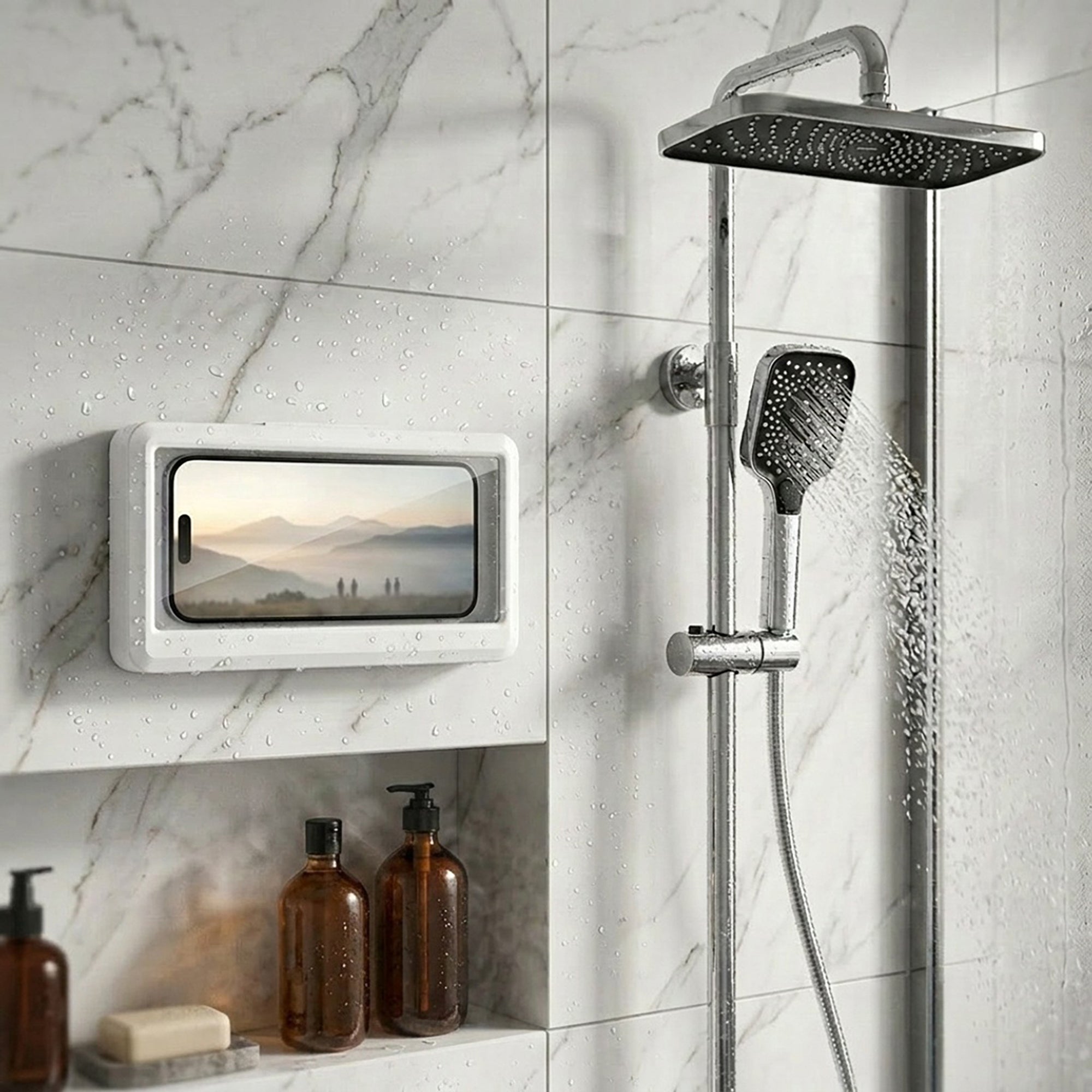 Anna-Kaci Waterproof Phone Holder Case for Shower Wall Mount Touch Screen Compatible Bathroom Phone Holder