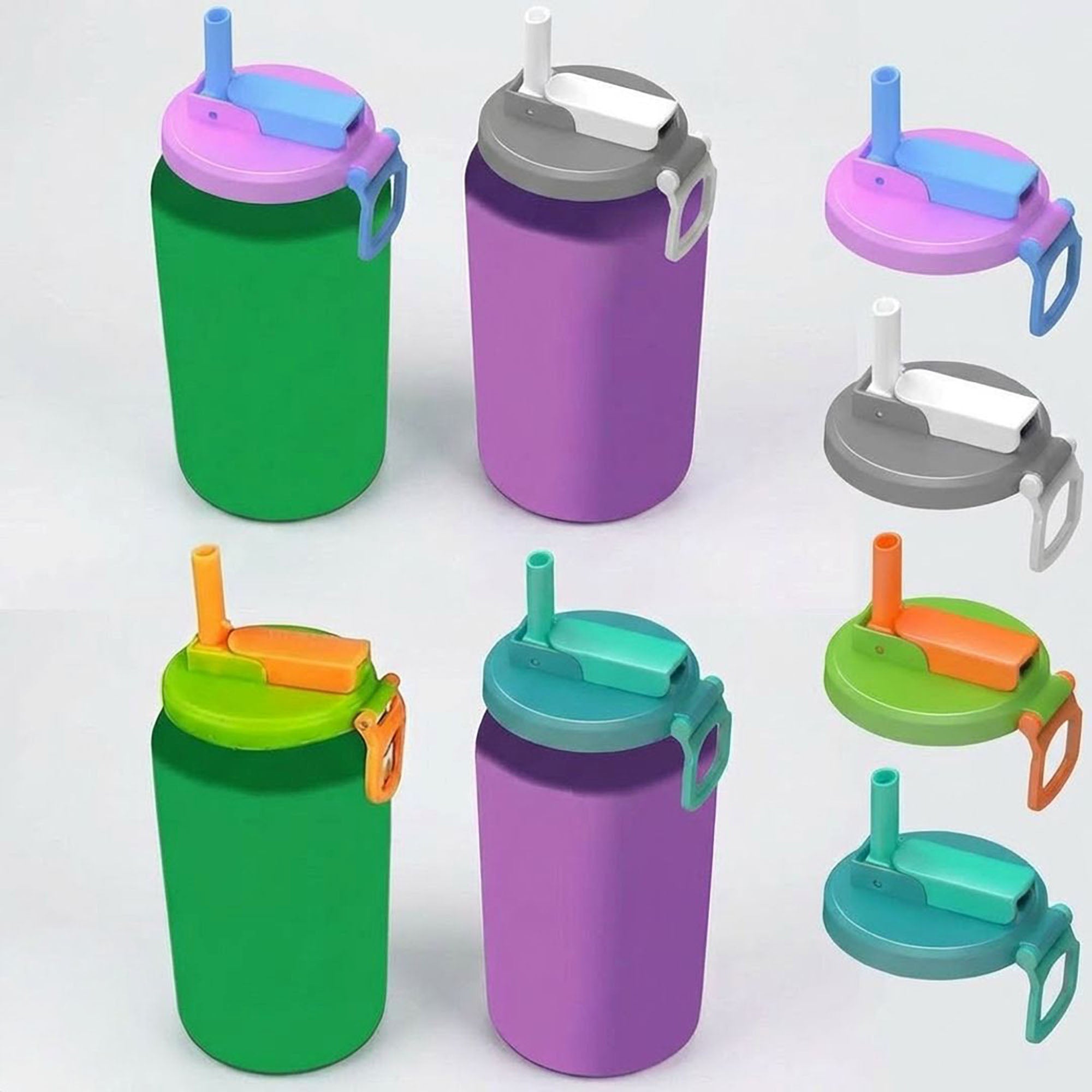 Anna-Kaci 4-PC Replacement Straw Lid with Flip Top and Carry Handle Compatible with Tumblers and Water Bottles