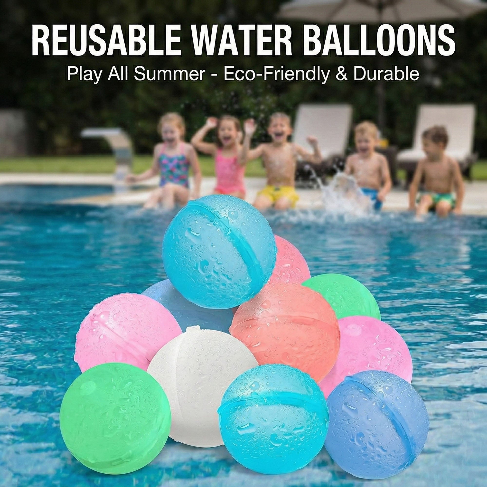 Anna-Kaci Reusable Water Balloon Balls Soft Silicone Splash Toys Easy Fill Self Sealing Design
